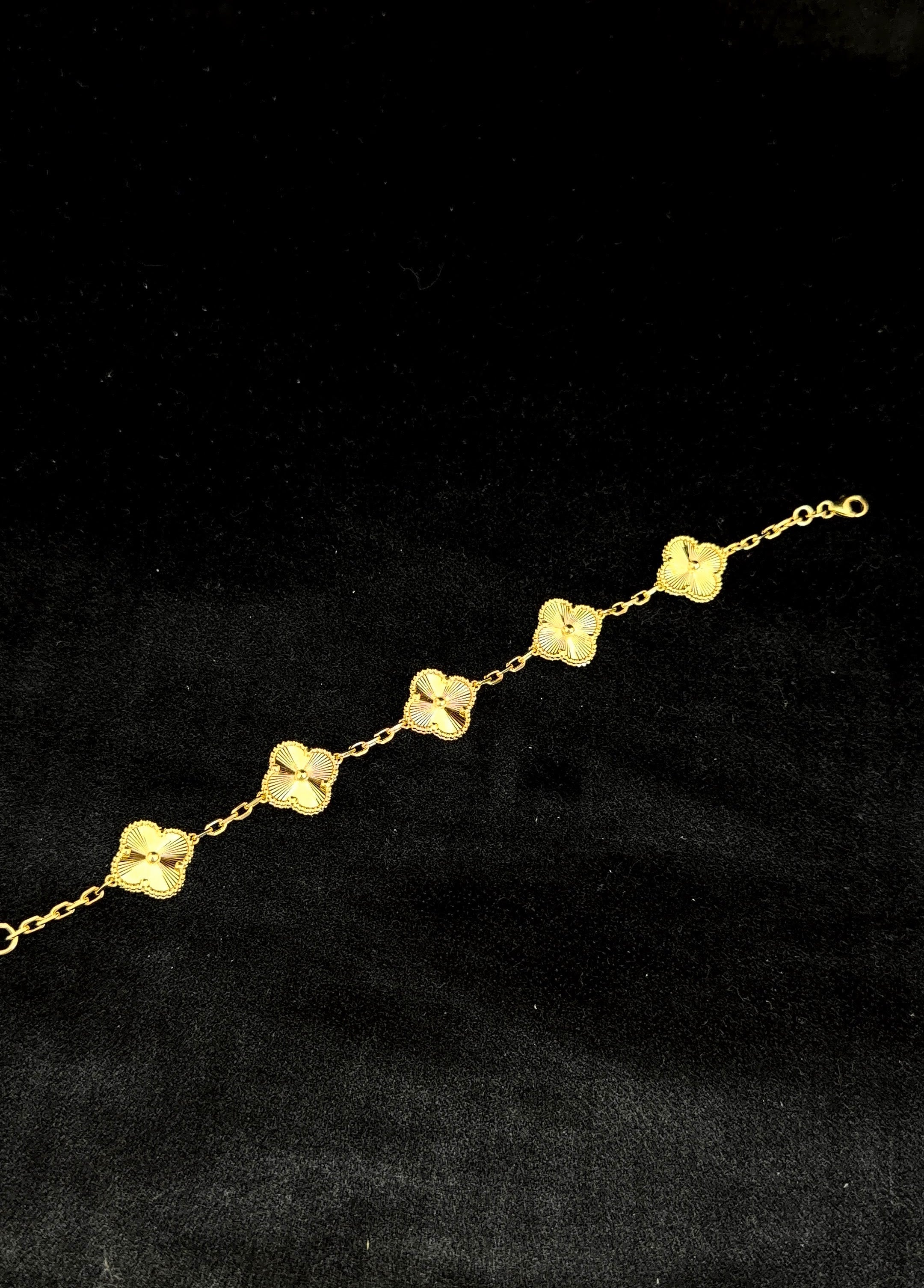 Bracelet trèfle 5 motifs tout or 10K ~10mm