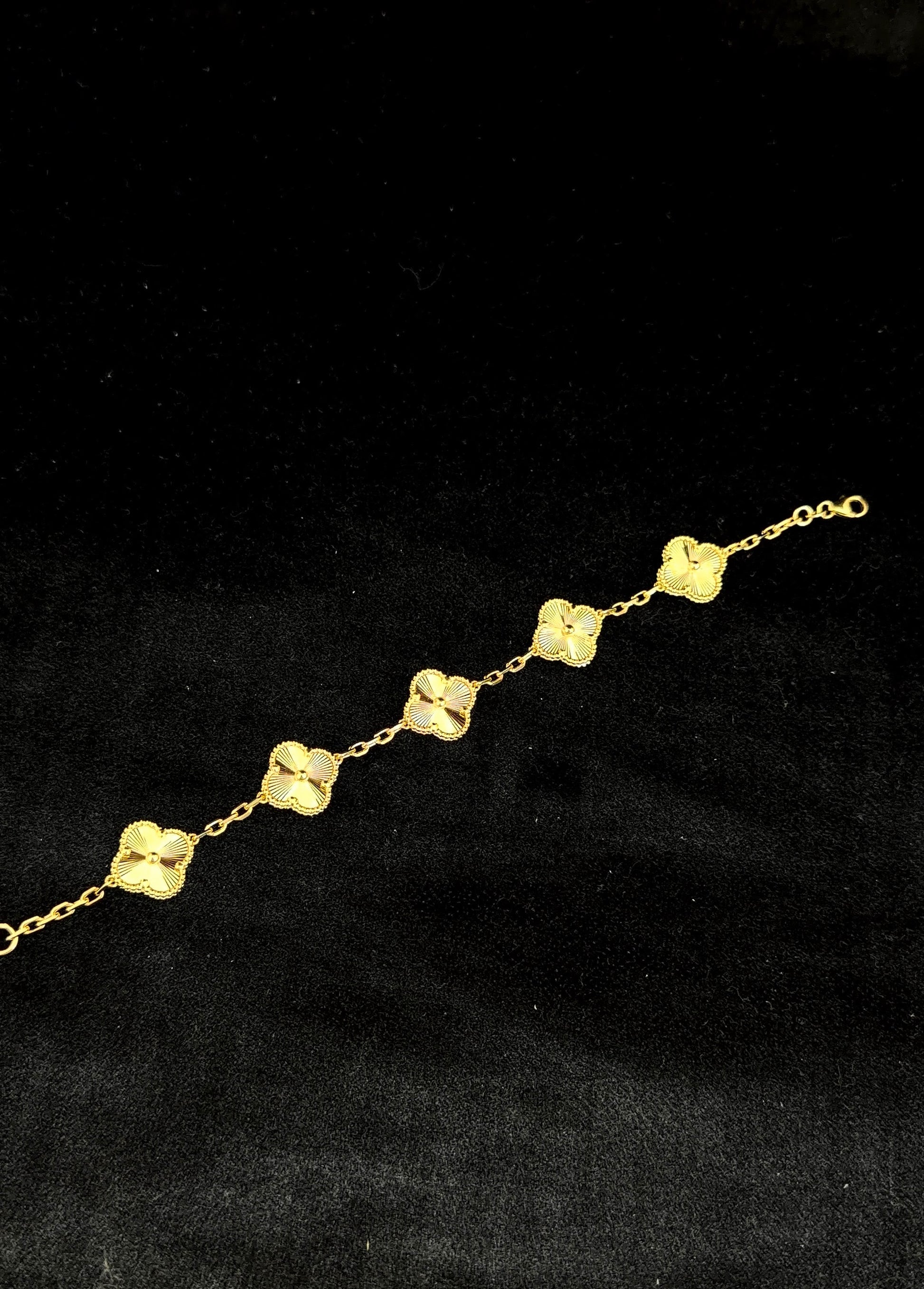 Bracelet trèfle 5 motifs tout or 10K ~10mm