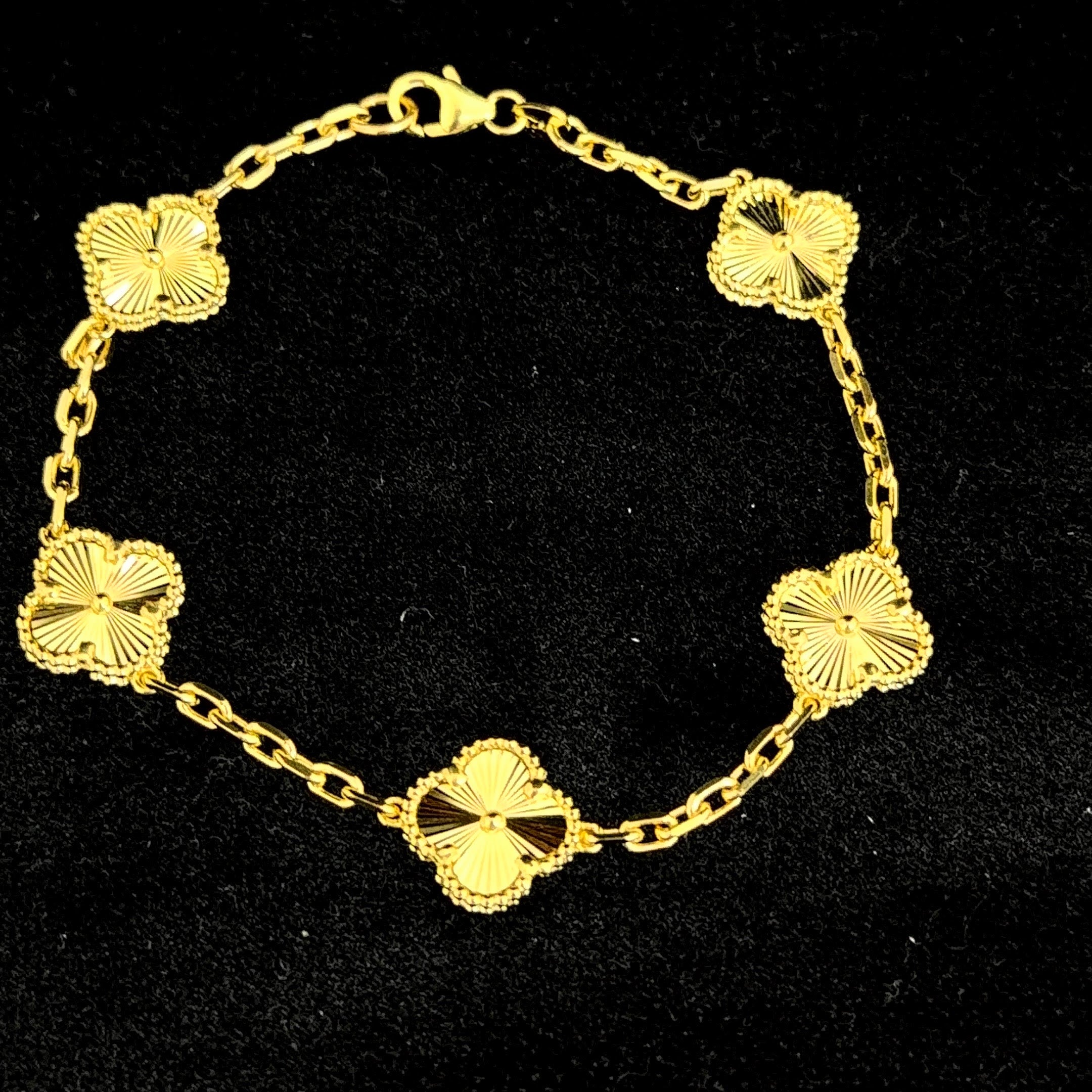 Bracelet trèfle 5 motifs tout or 10K ~10mm