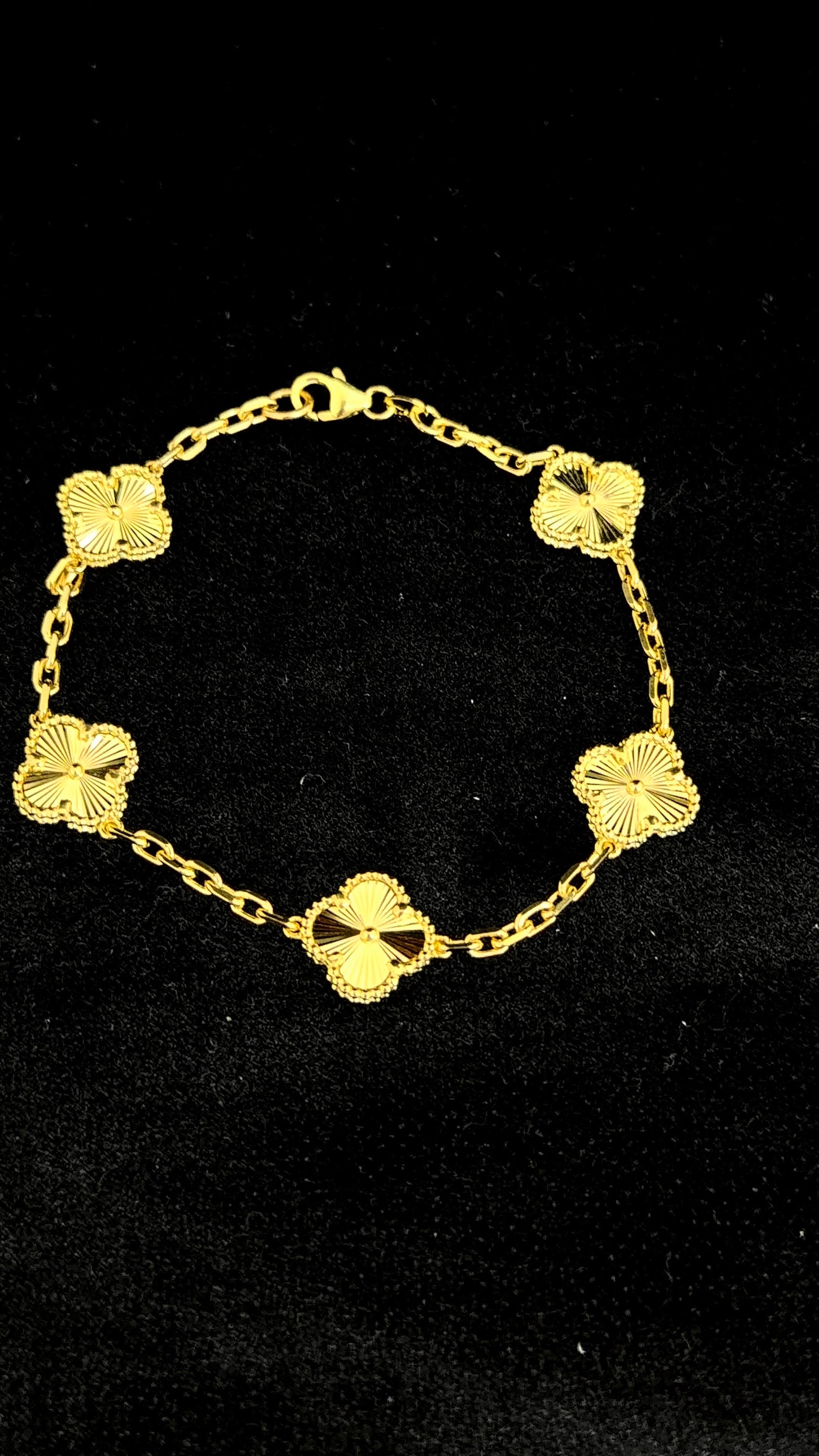 Bracelet trèfle 5 motifs tout or 10K ~10mm