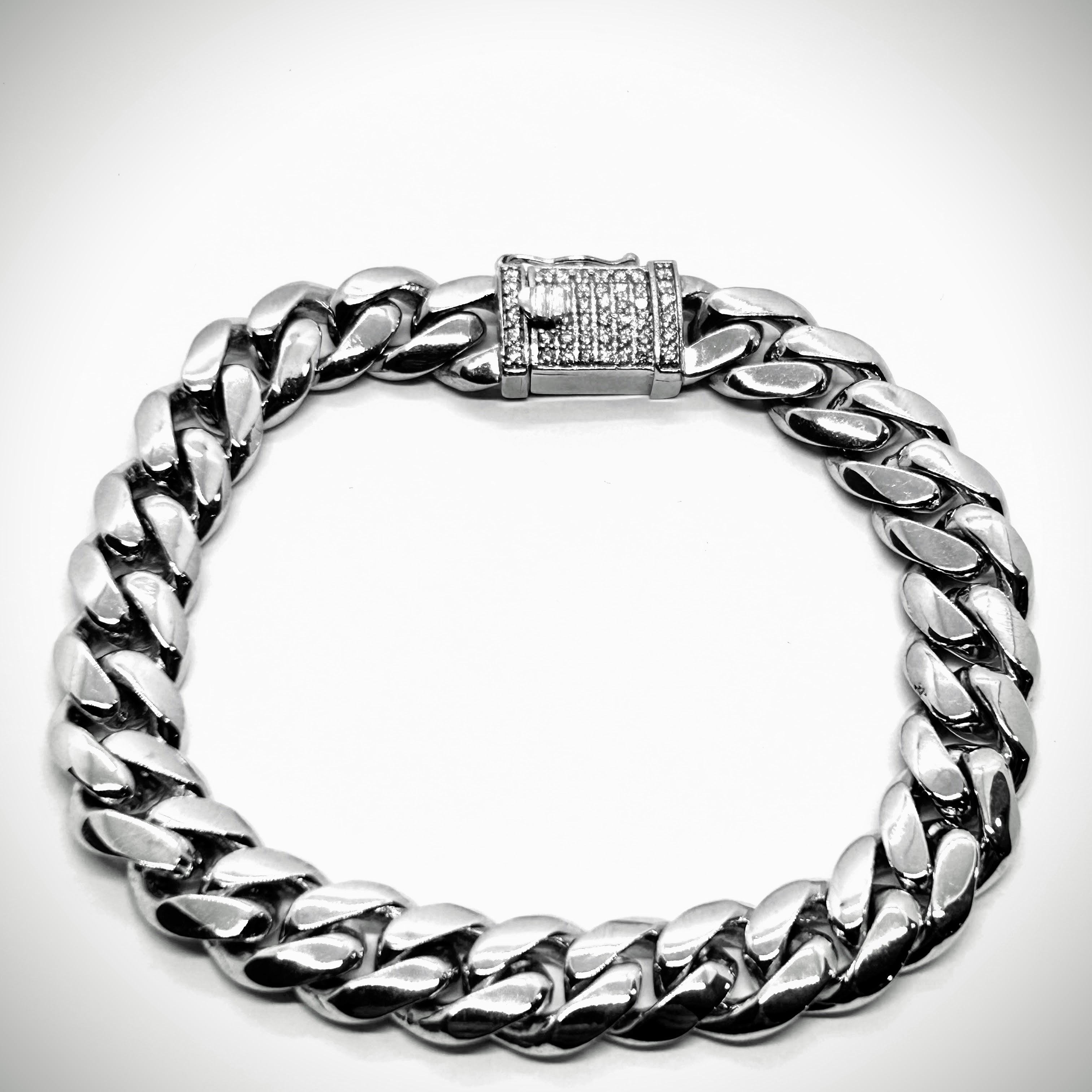 White Gold Solid Cuban bracelet 10.5mm wide