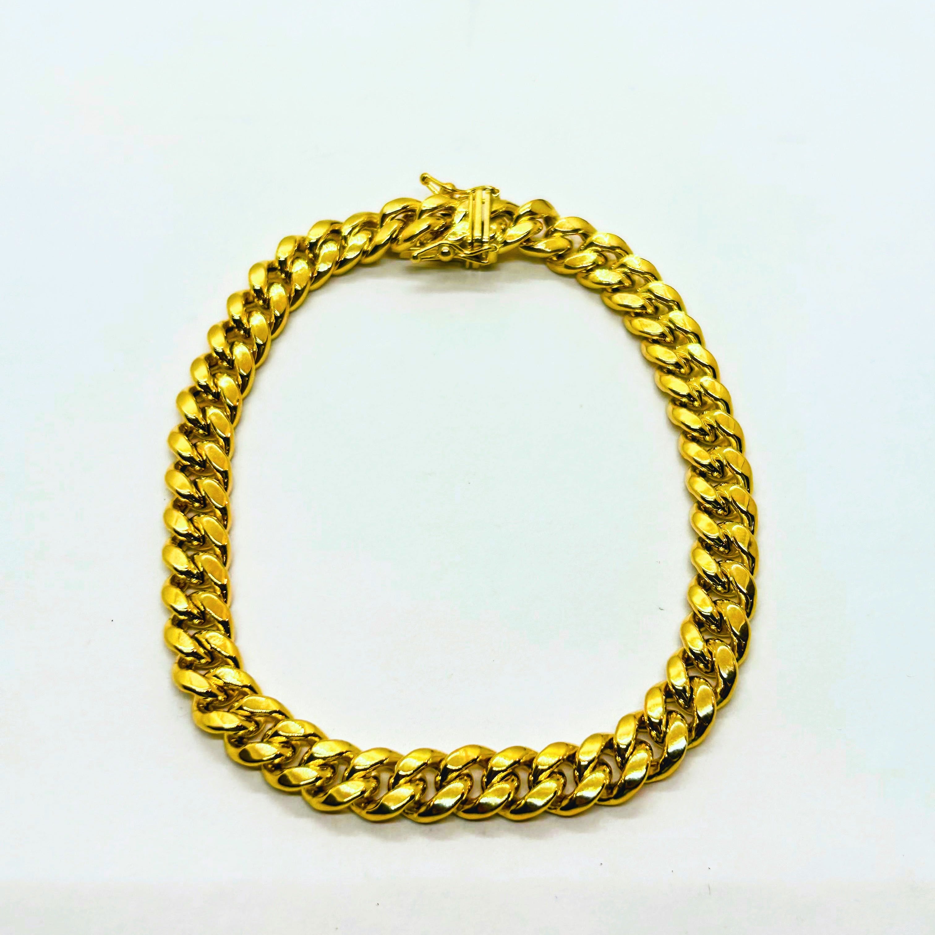 Bracelet cubain creux en or 10 carats, largeur 7,5 mm