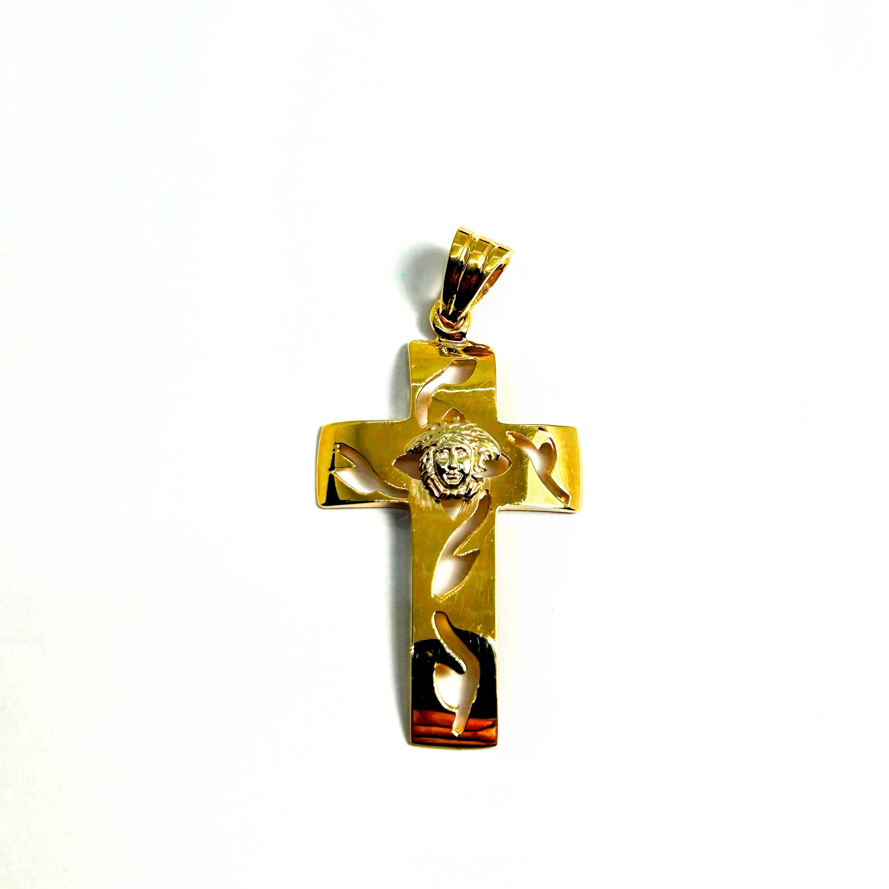 Pendentif croix en or 10K avec tête Versace