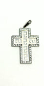 Croix en or blanc 10K avec motif grec méandre