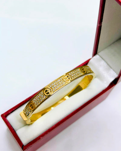 10k Gold iced out love bangle bracelet