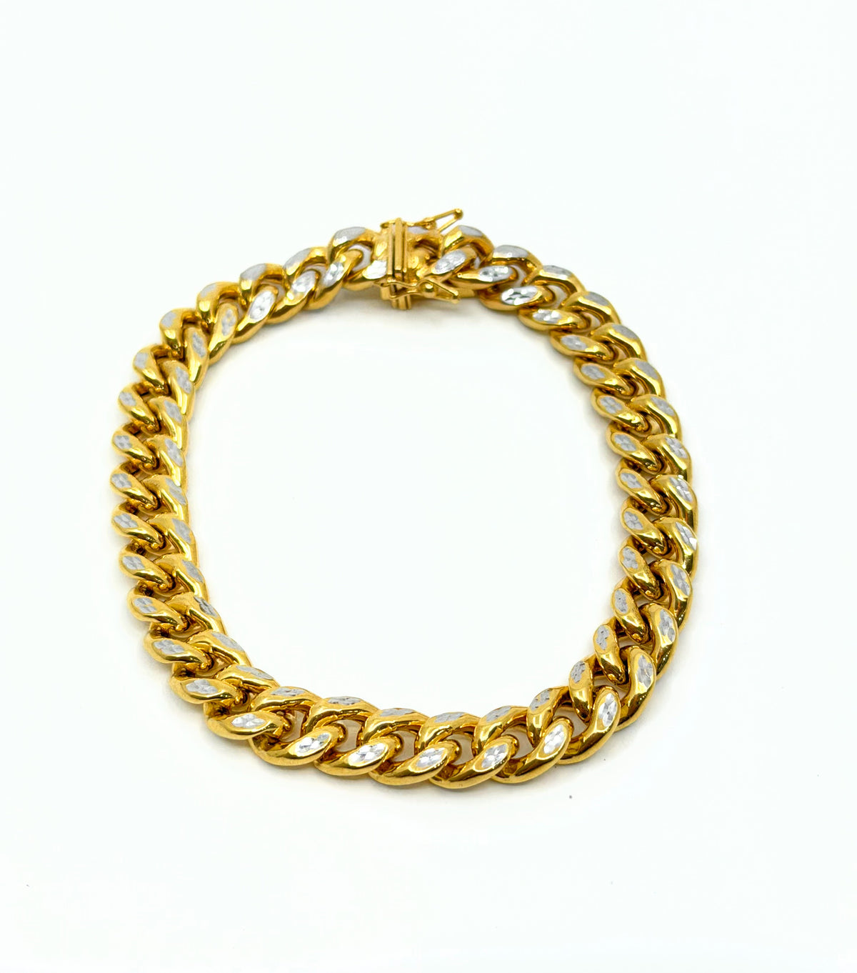 10k Gold Cuban Bracelet Diamond cut two tone 9mm