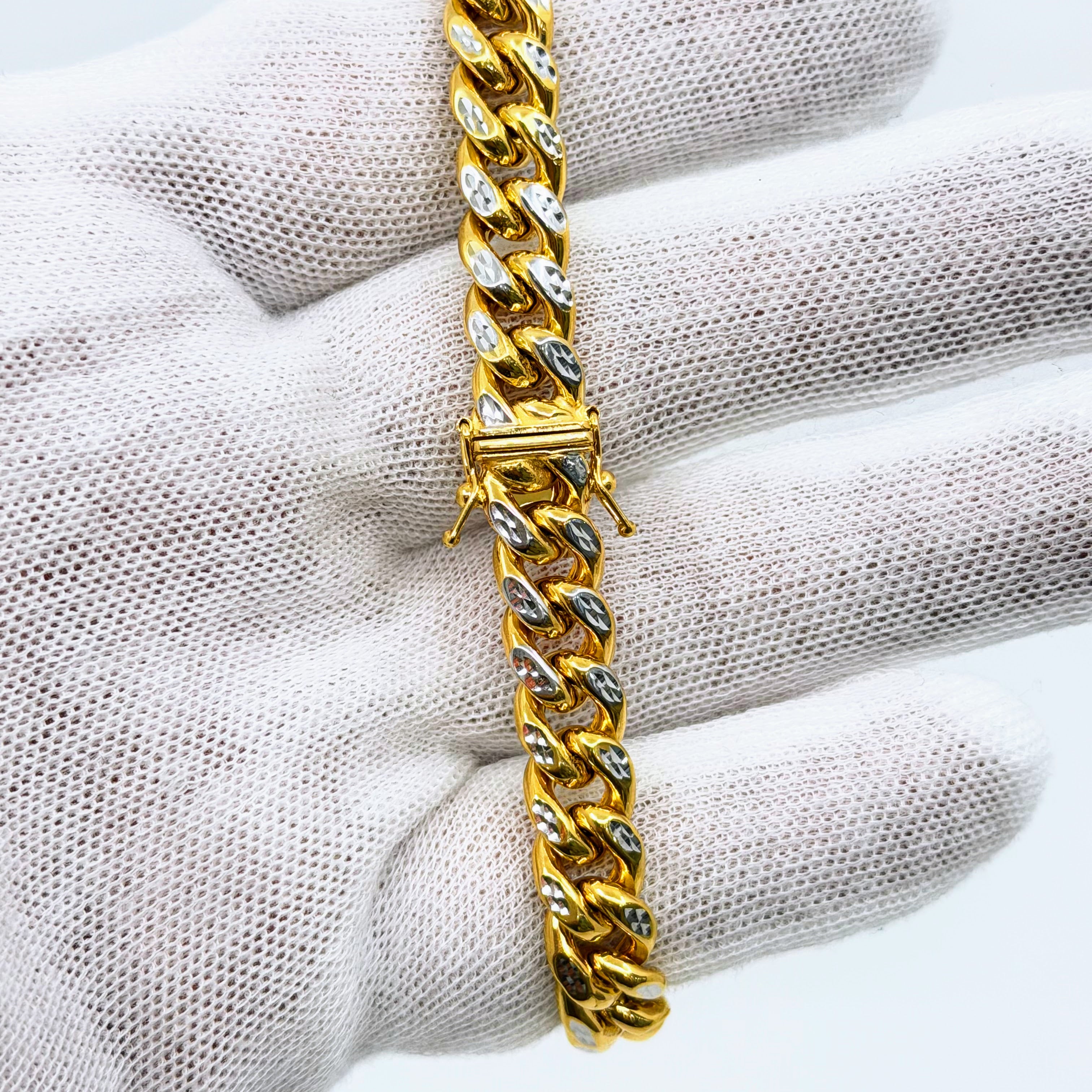 10k Gold Cuban Bracelet Diamond cut two tone 9mm