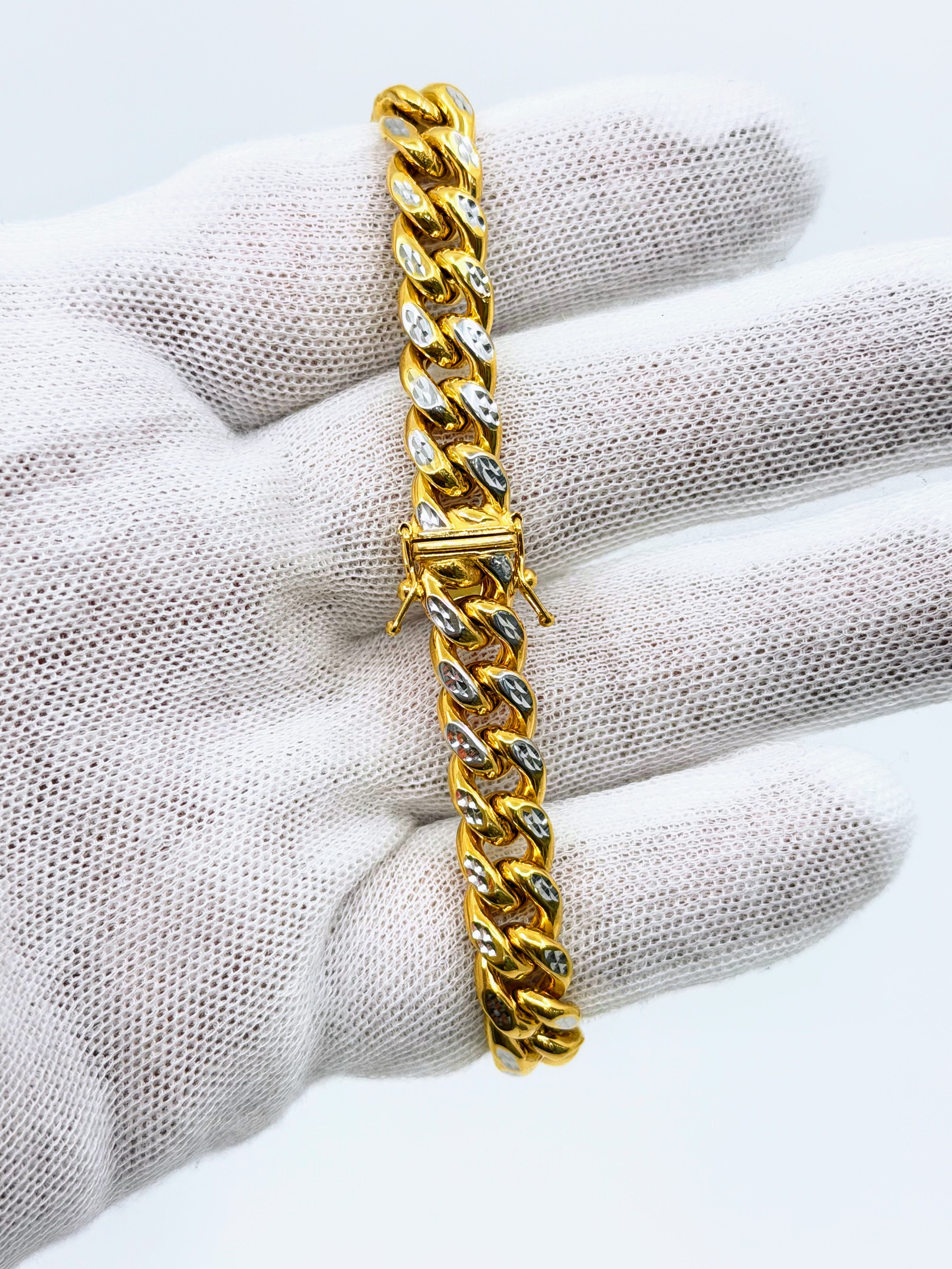 10k Gold Cuban Bracelet Diamond cut two tone 9mm