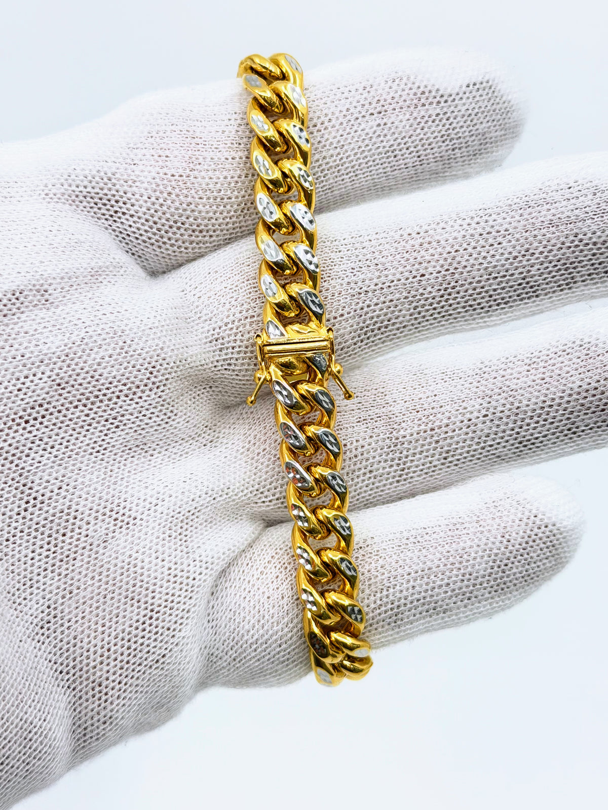 10k Gold Cuban Bracelet Diamond cut two tone 9mm