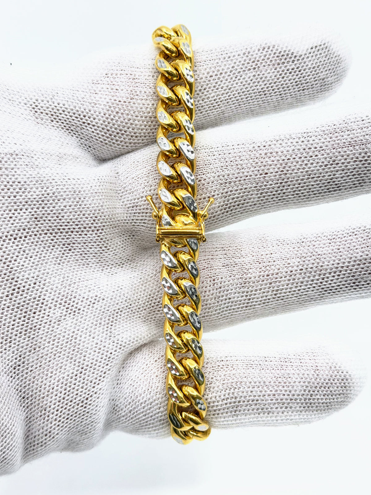 10k Gold Cuban Bracelet Diamond cut two tone 9mm