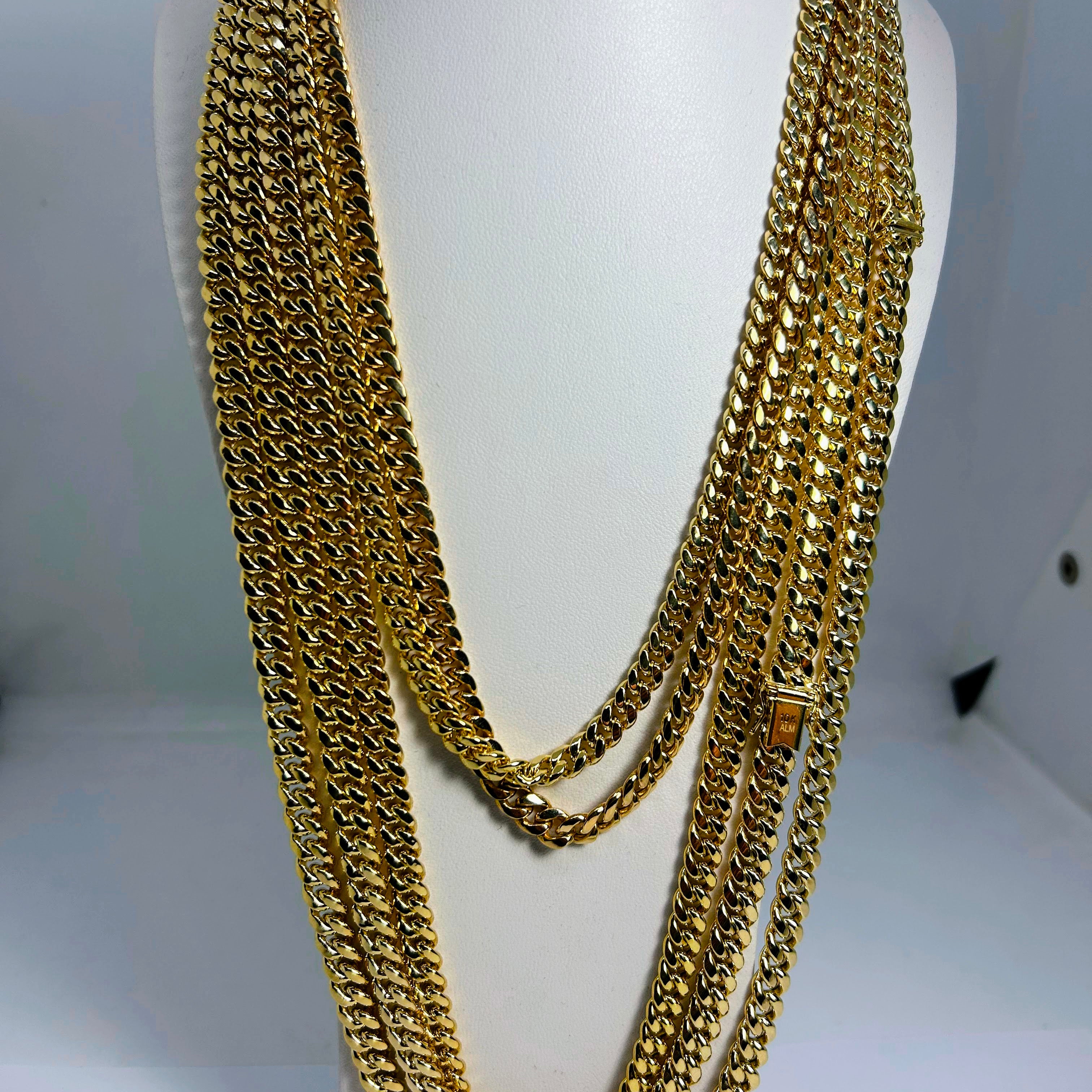 Chaîne cubaine en or 10 carats 6 mm, 6,5 mm, 7,5 m de 16 à 28 pouces