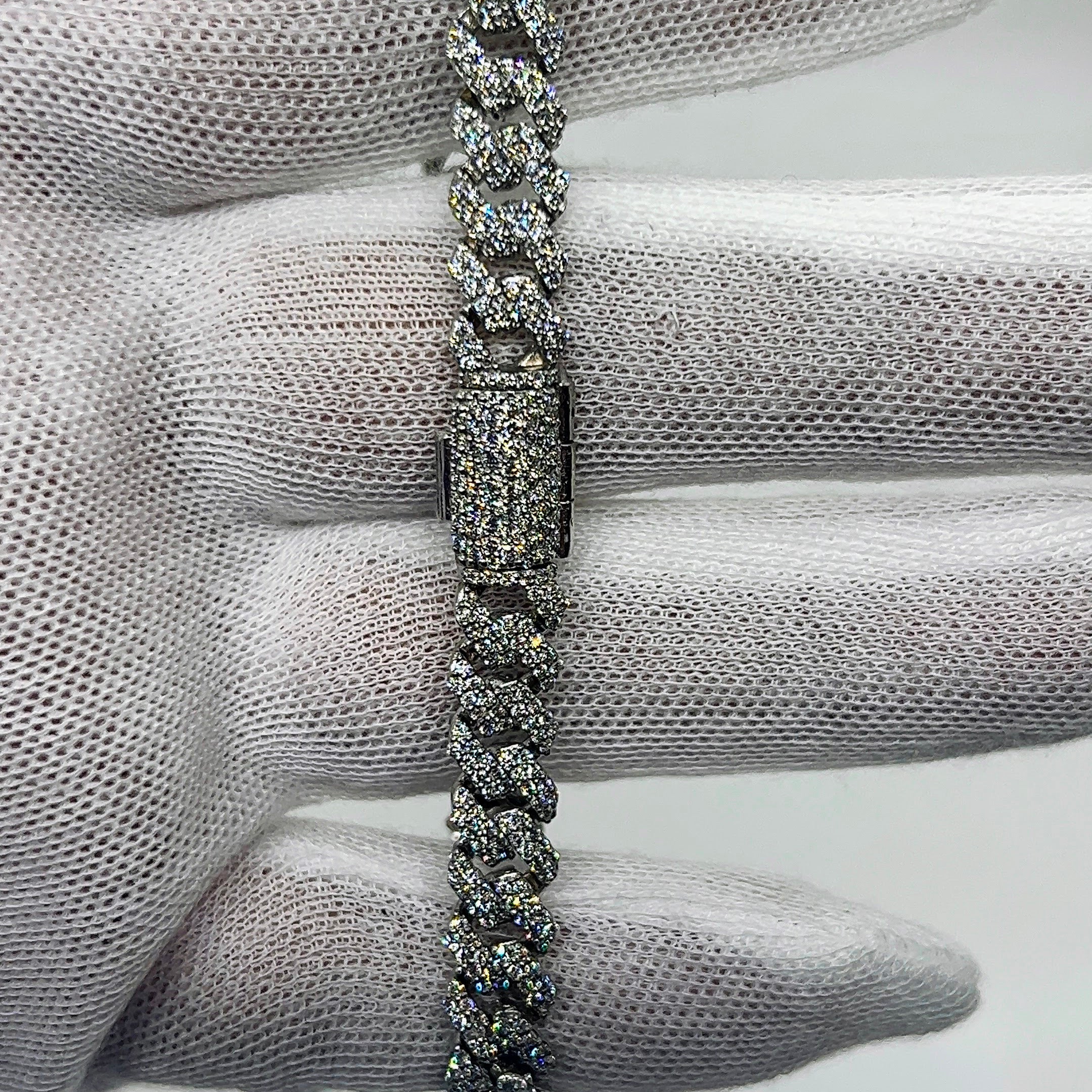 Bracelet cubain en or blanc 10K serti de diamants de laboratoire 8 mm