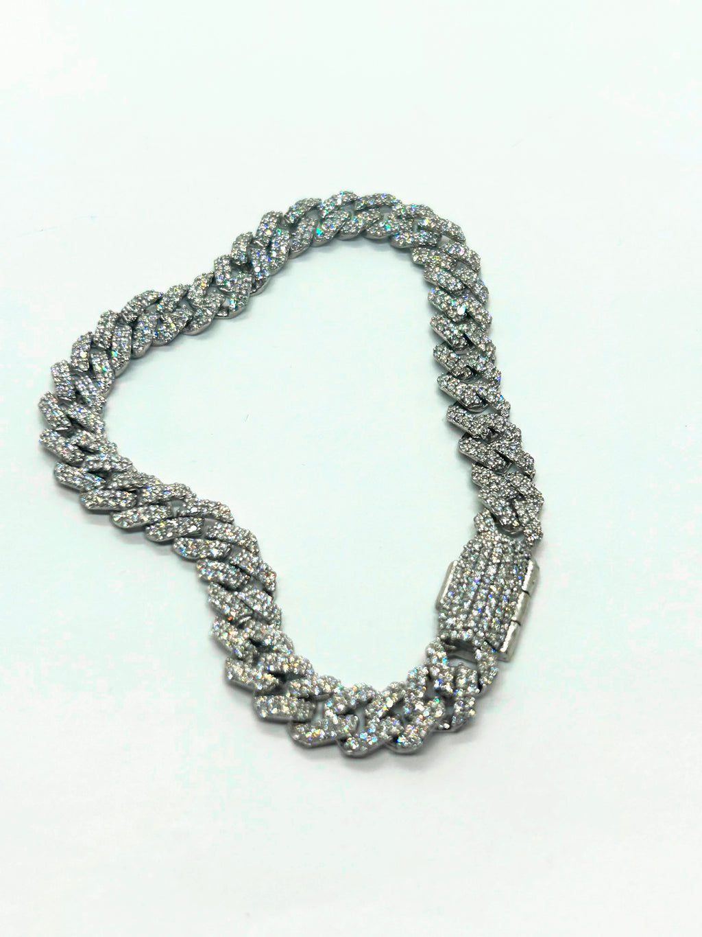 10k White Gold Iced out lab diamond Cuban Bracelet 8mm