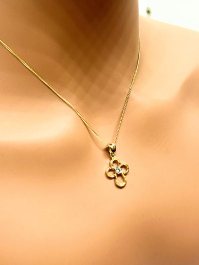10k Gold Cross Necklace with Natural diamond