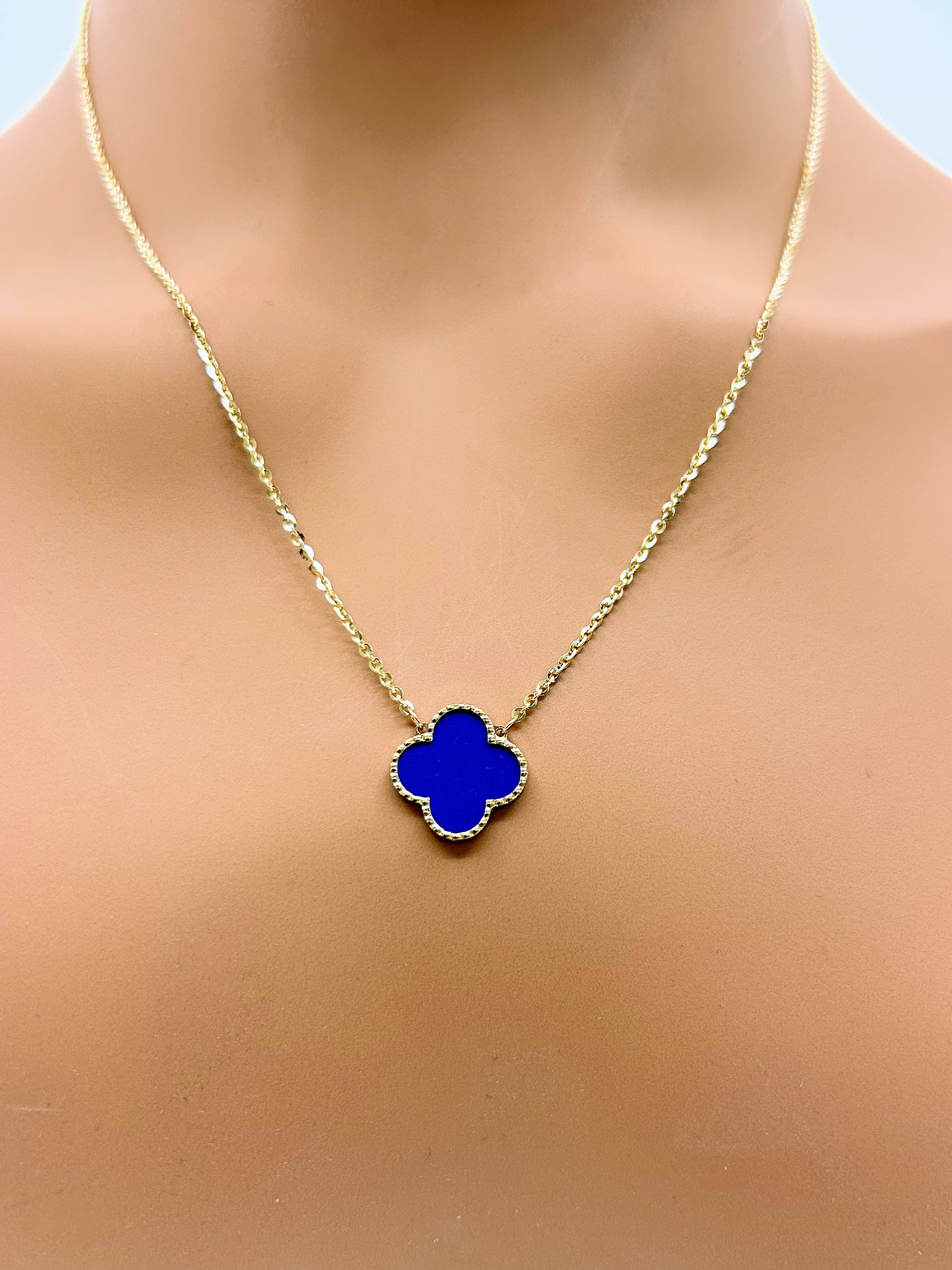 Dark Blue Lapis Lazuli Clover Leaf Necklace
