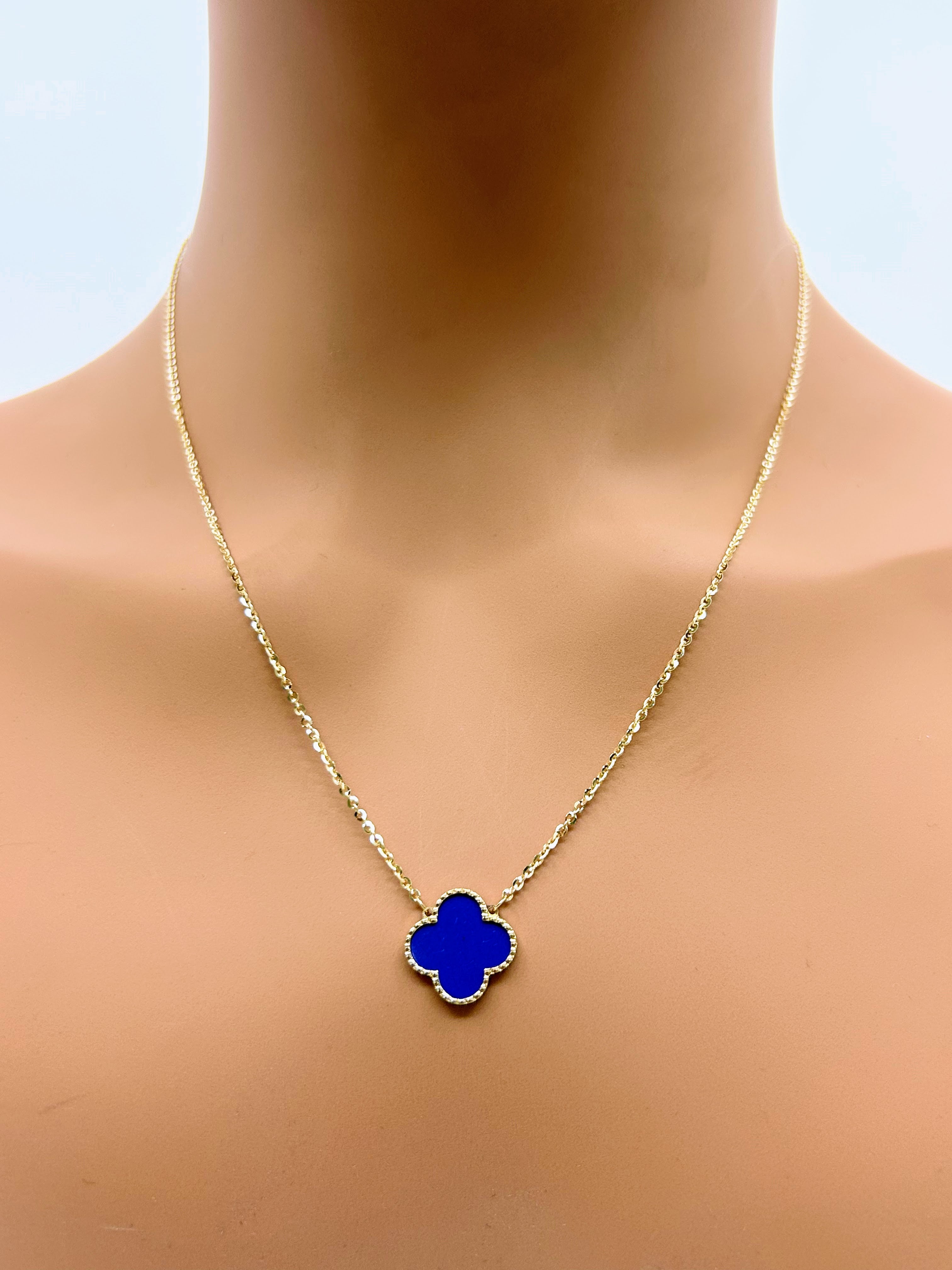Dark Blue Lapis Lazuli Clover Leaf Necklace – Bijouterie-Panthère