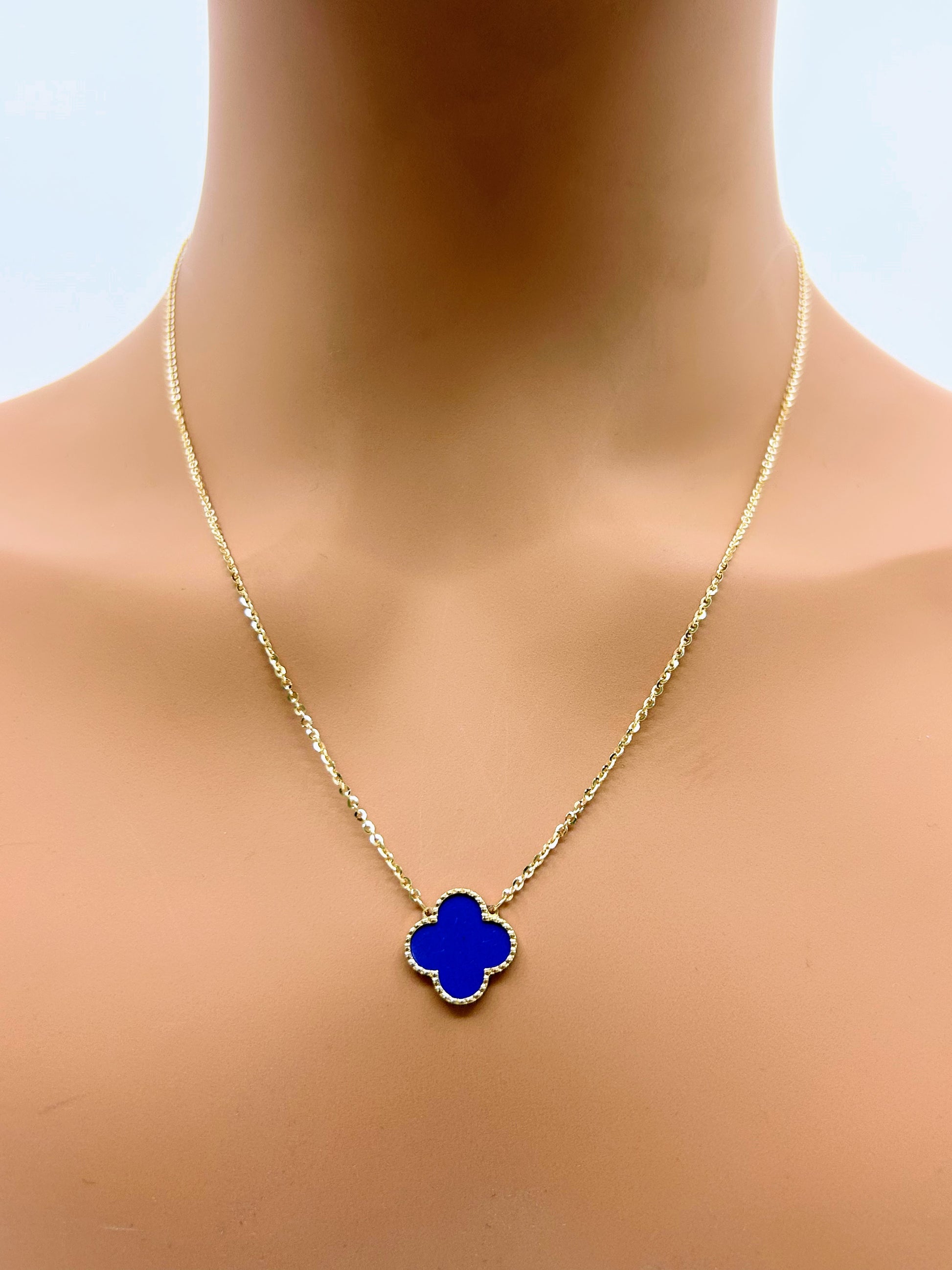 Dark Blue Lapis Lazuli Clover Leaf Necklace