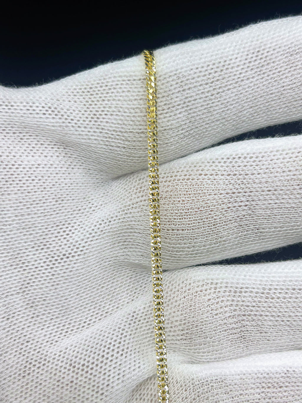 10k Gold Tight Curb link two tone Diamond cut Bracelet/Anklet