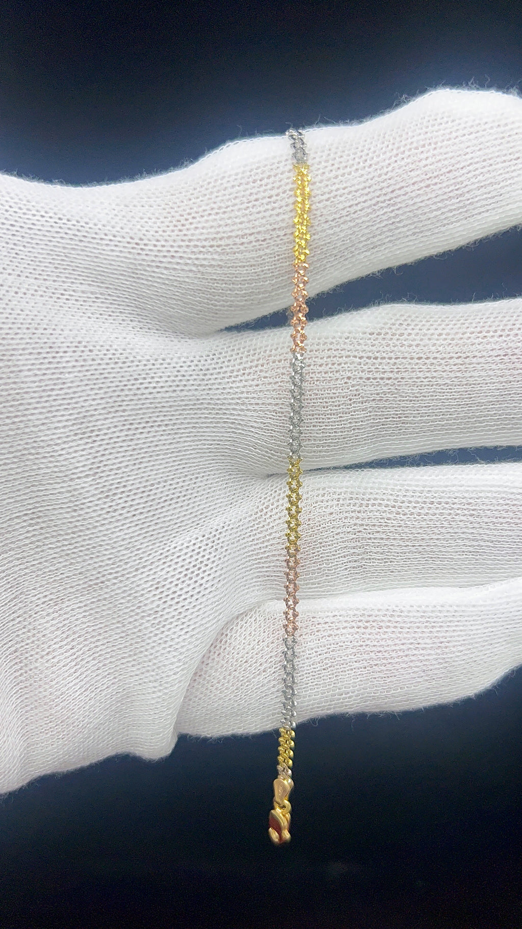 10k Gold Three tone Curb Bracelet/Anklet with Diamond cut