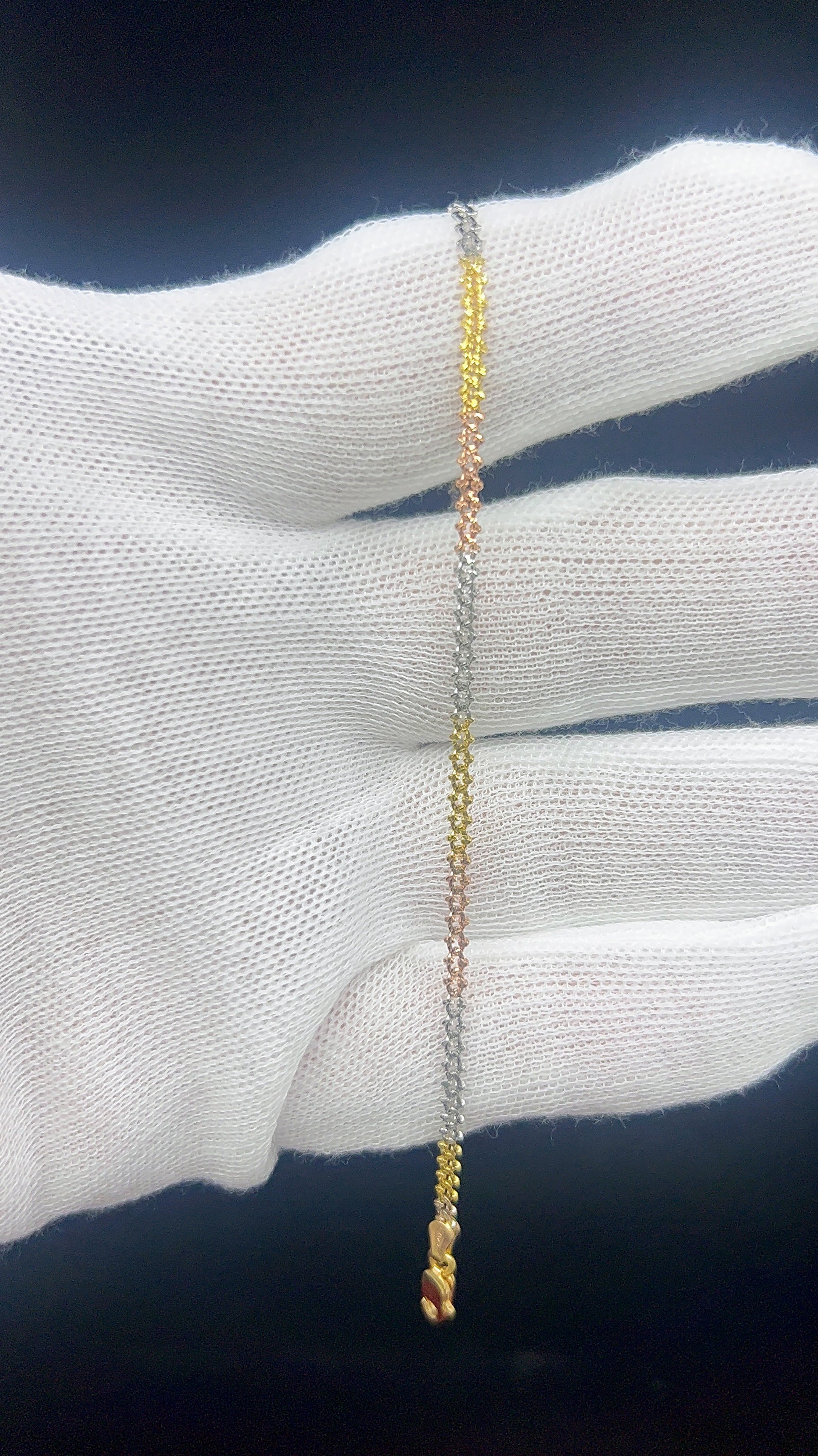 10k Gold Three tone Curb Bracelet/Anklet with Diamond cut