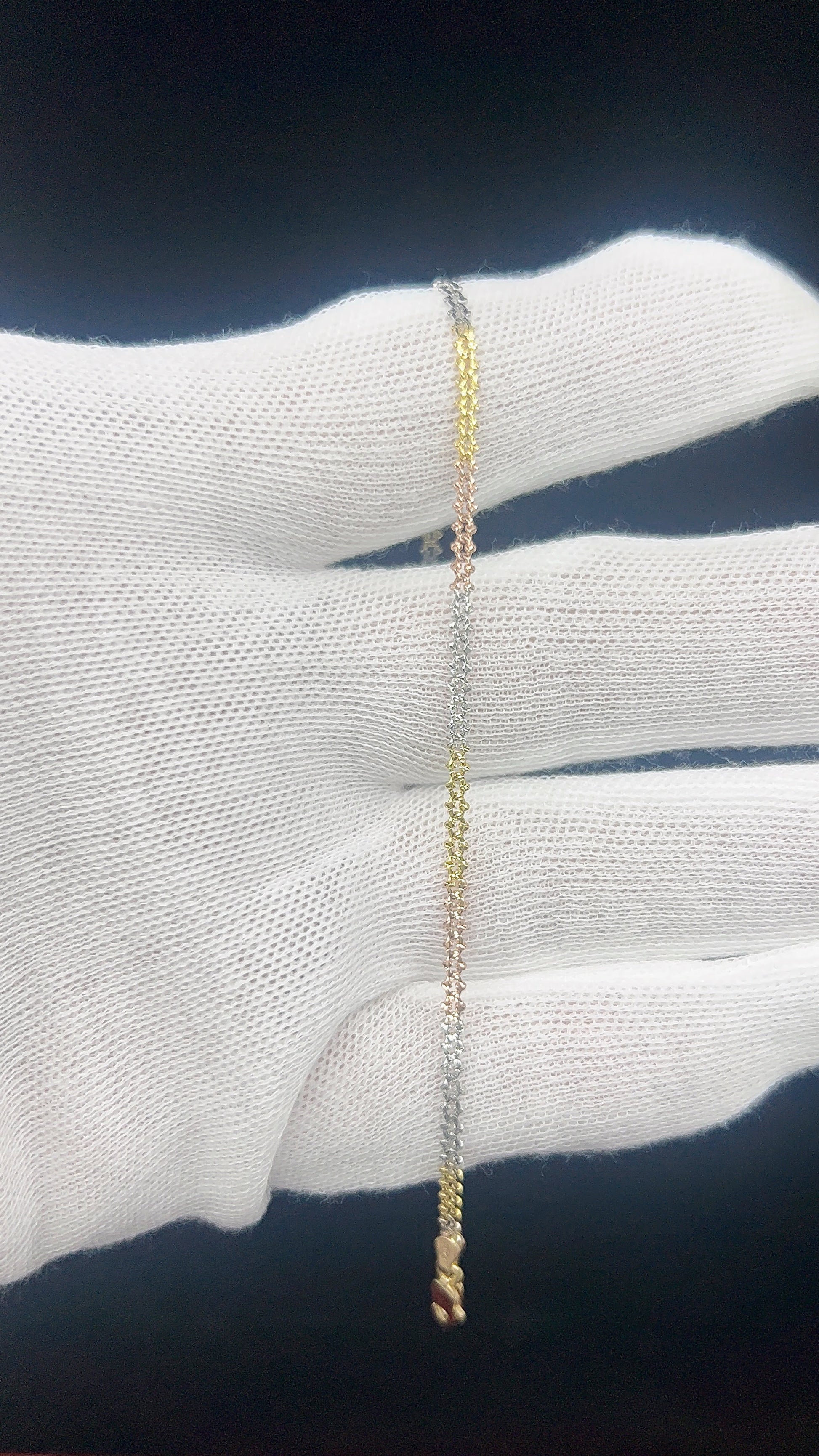 10k Gold Three tone Curb Bracelet/Anklet with Diamond cut