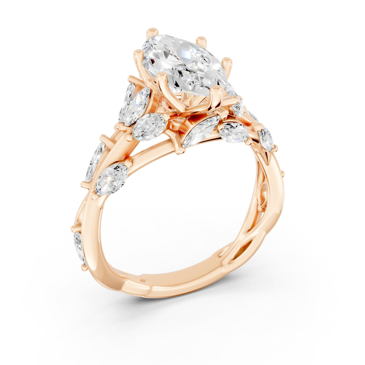 Marquise Diamond Engagement Ring Floral Setting