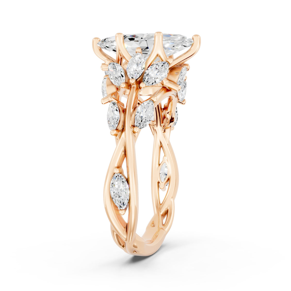 Marquise Diamond Engagement Ring Floral Setting