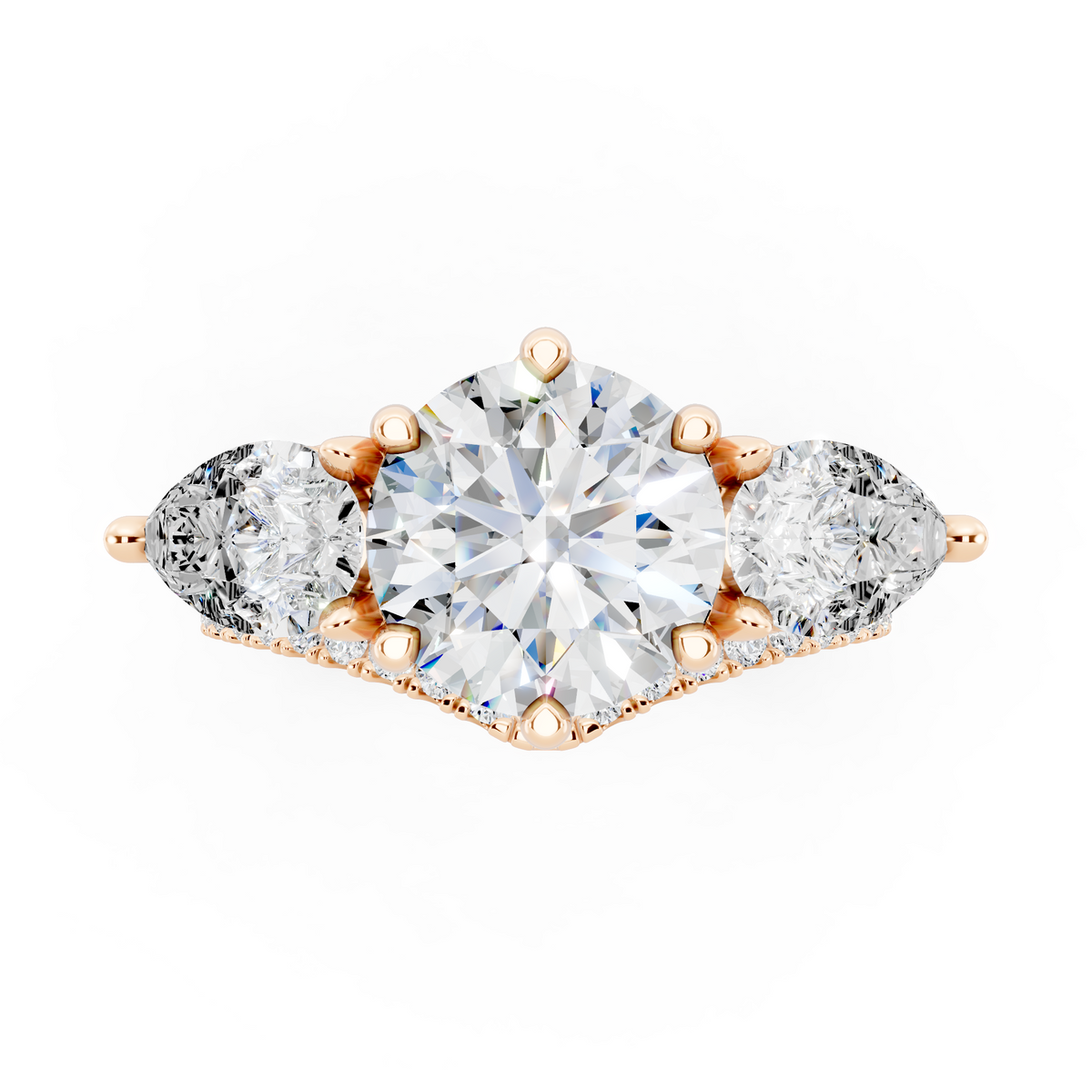 Three stone Ring with Pear shape sides and matching wedding ring.
