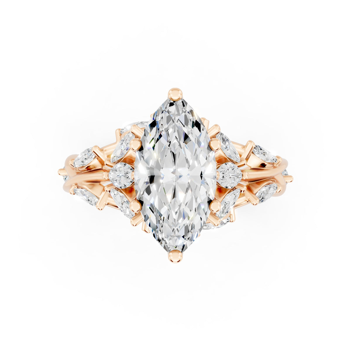 Marquise Diamond Engagement Ring Floral Setting