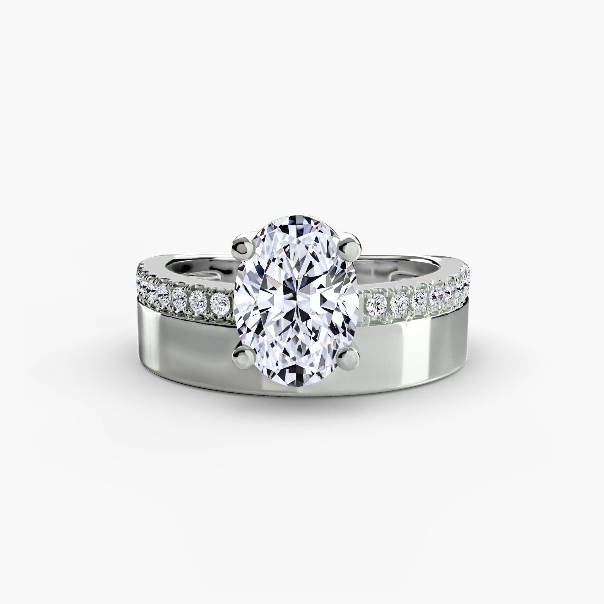 Solitaire large avec pavé sur le corps de bague