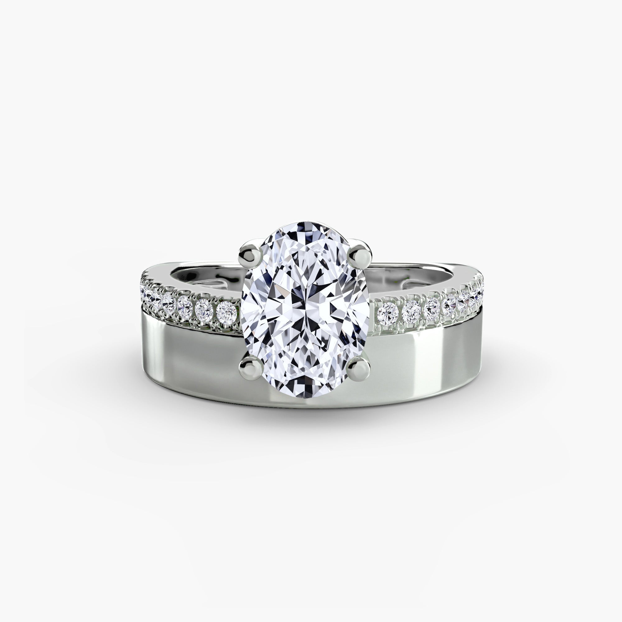 Solitaire large avec pavé sur le corps de bague