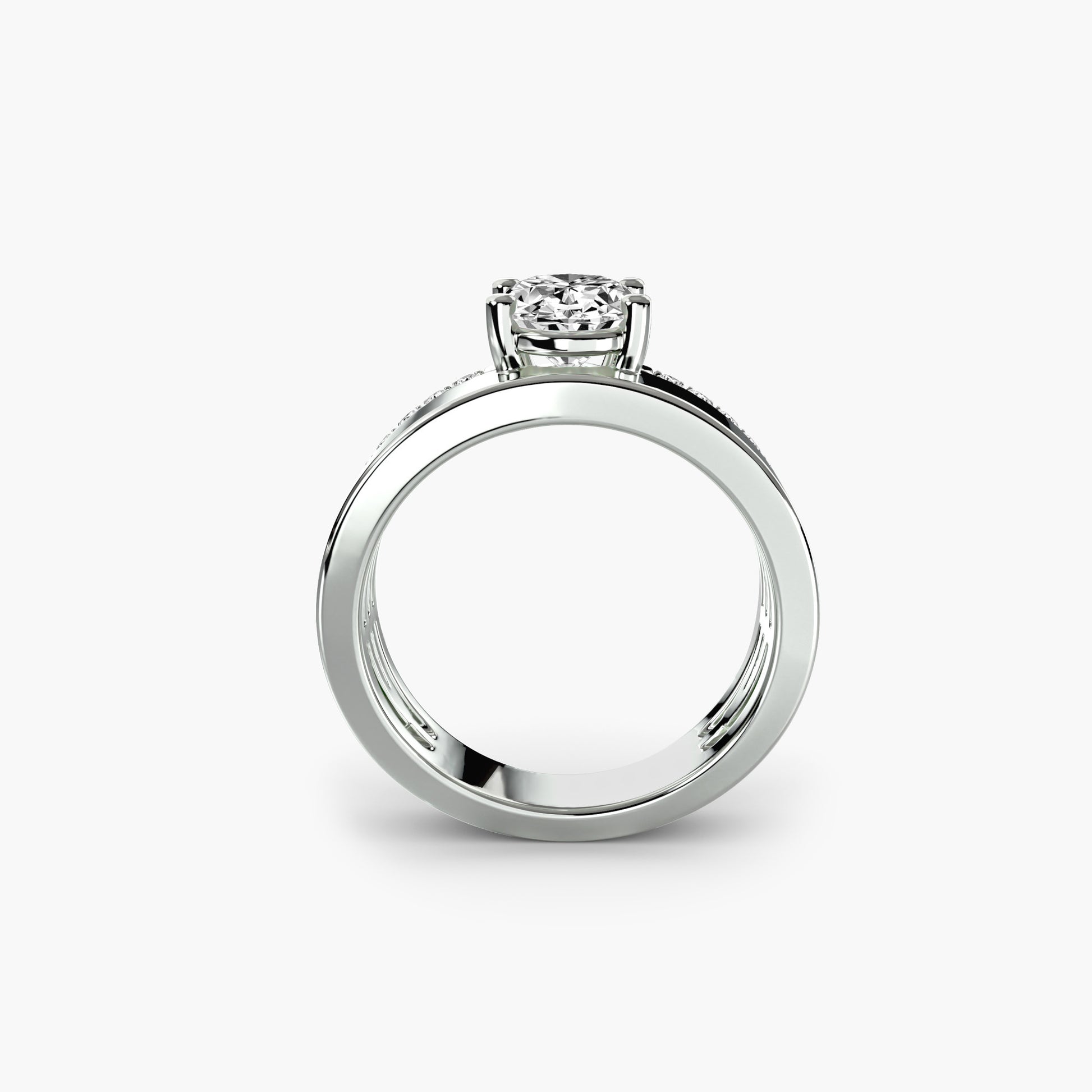 Solitaire large avec pavé sur le corps de bague