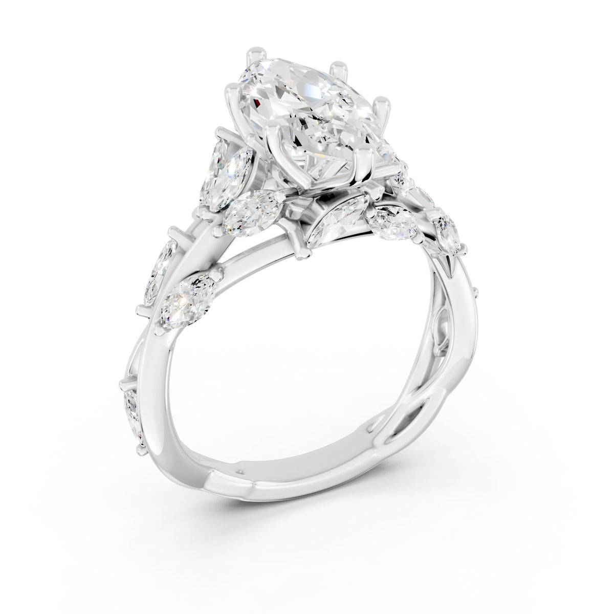 Marquise Diamond Engagement Ring Floral Setting