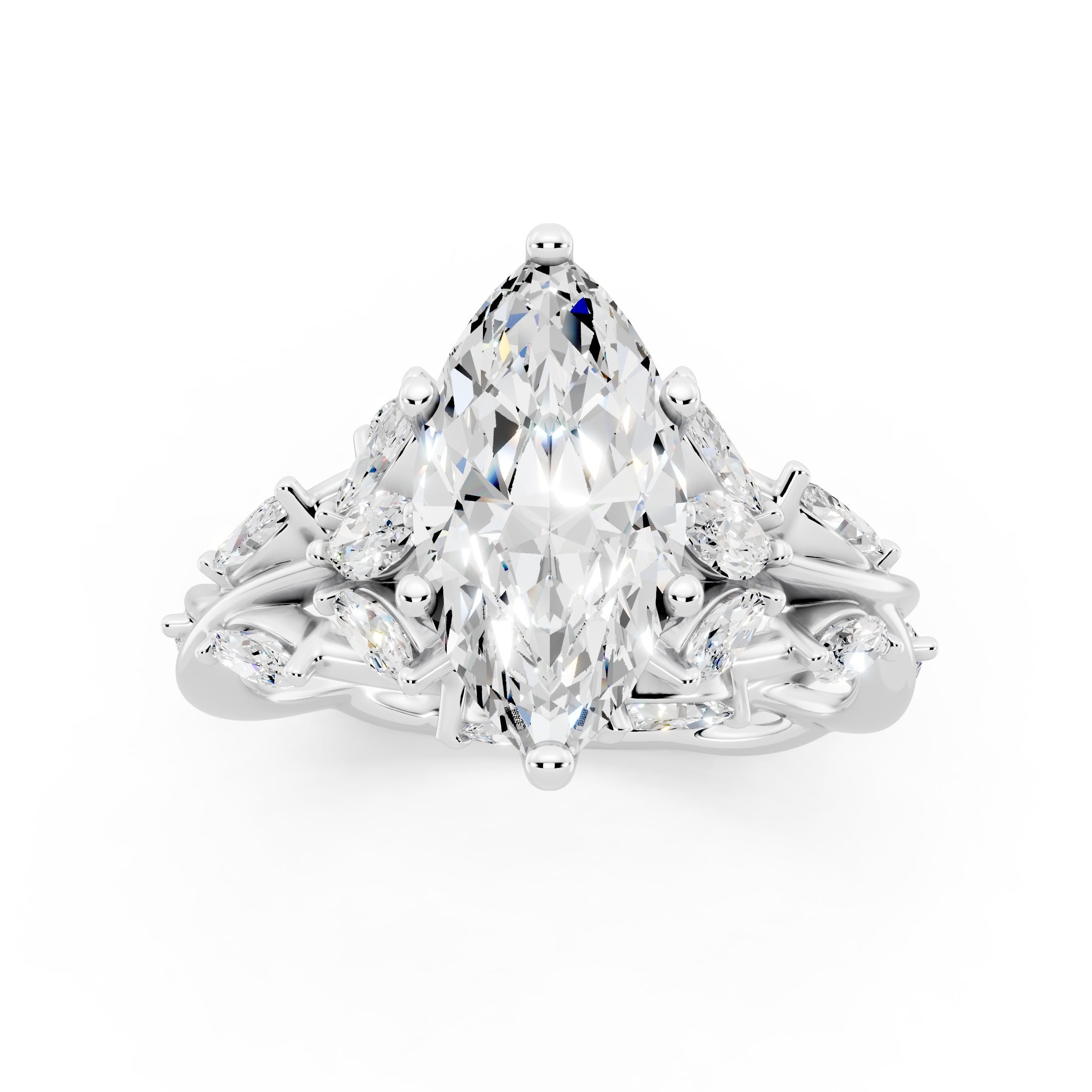 Marquise Diamond Engagement Ring Floral Setting