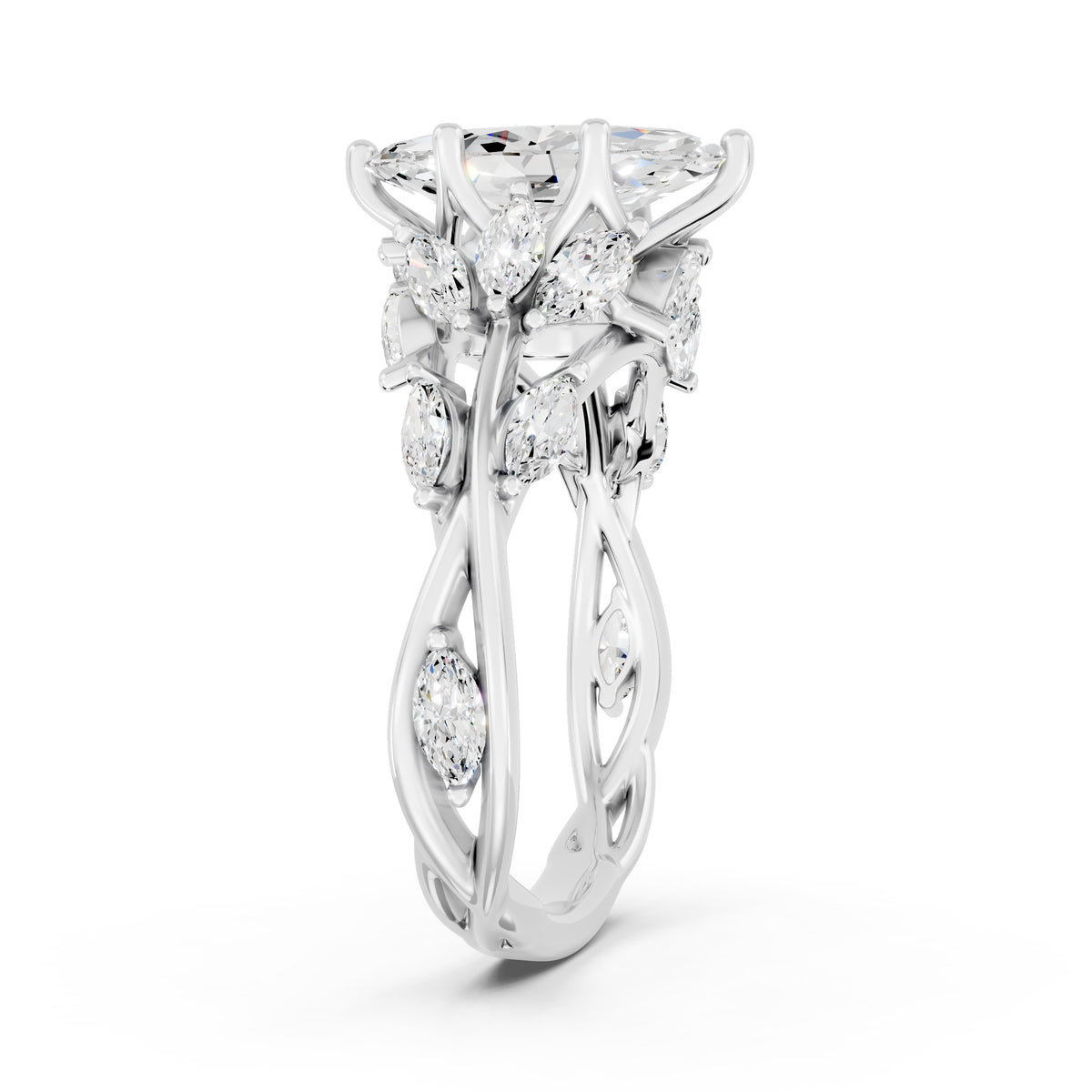 Marquise Diamond Engagement Ring Floral Setting