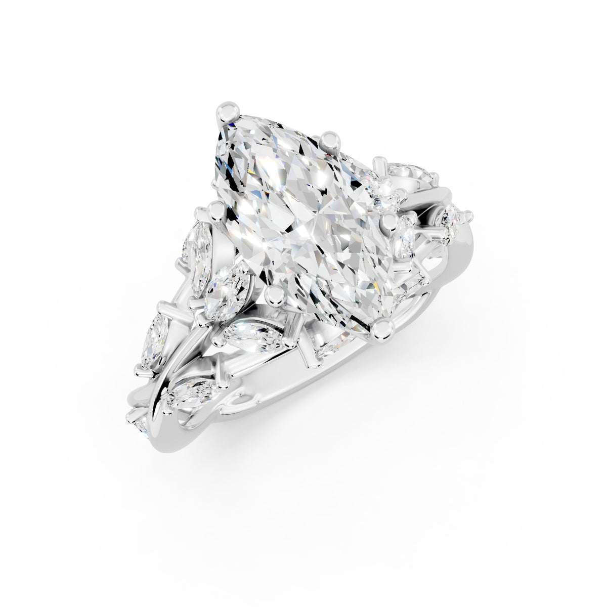 Marquise Diamond Engagement Ring Floral Setting