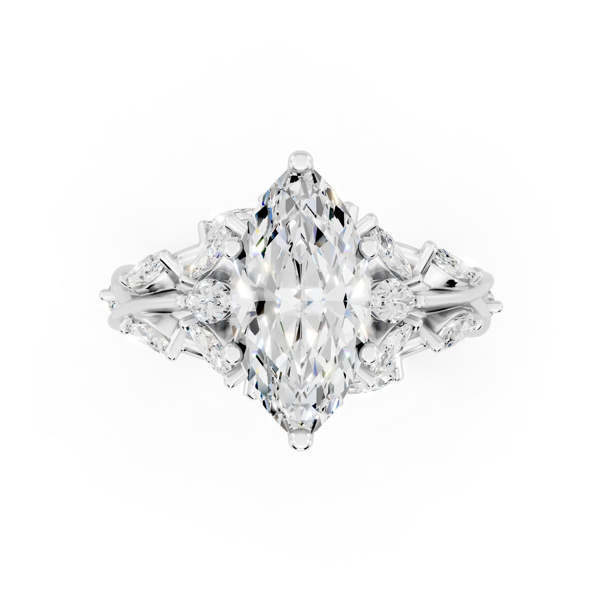 Marquise Diamond Engagement Ring Floral Setting