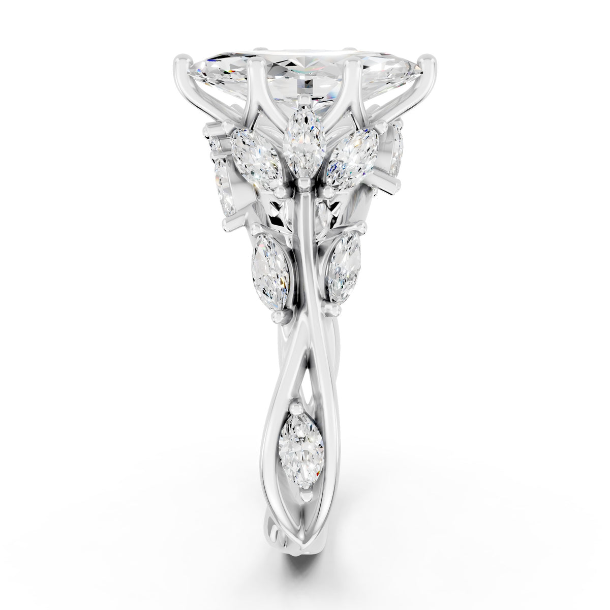 Marquise Diamond Engagement Ring Floral Setting