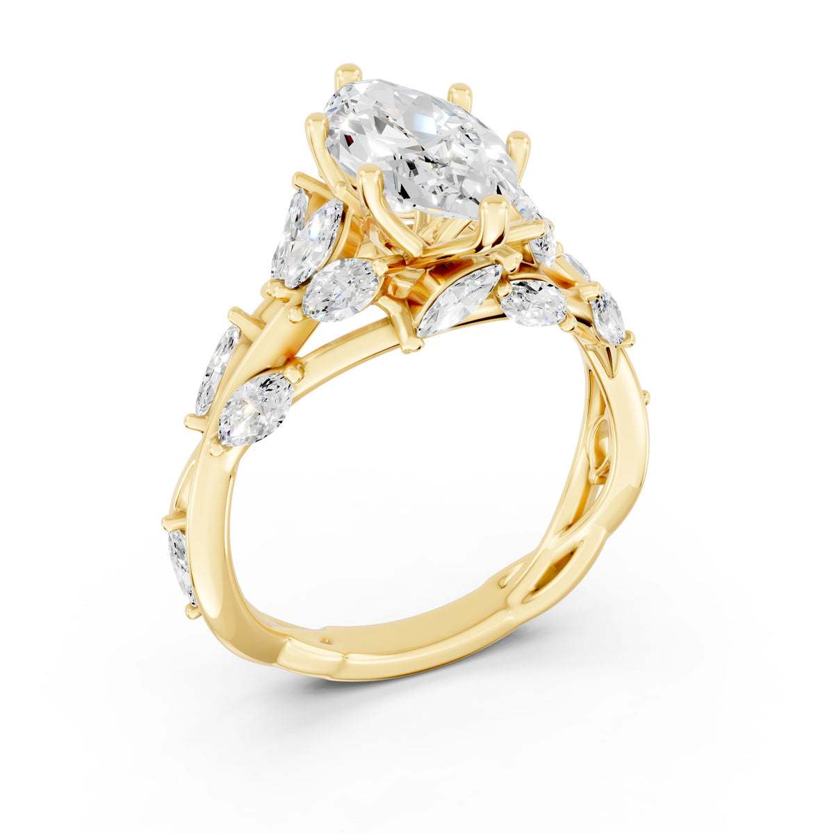 Marquise Diamond Engagement Ring Floral Setting
