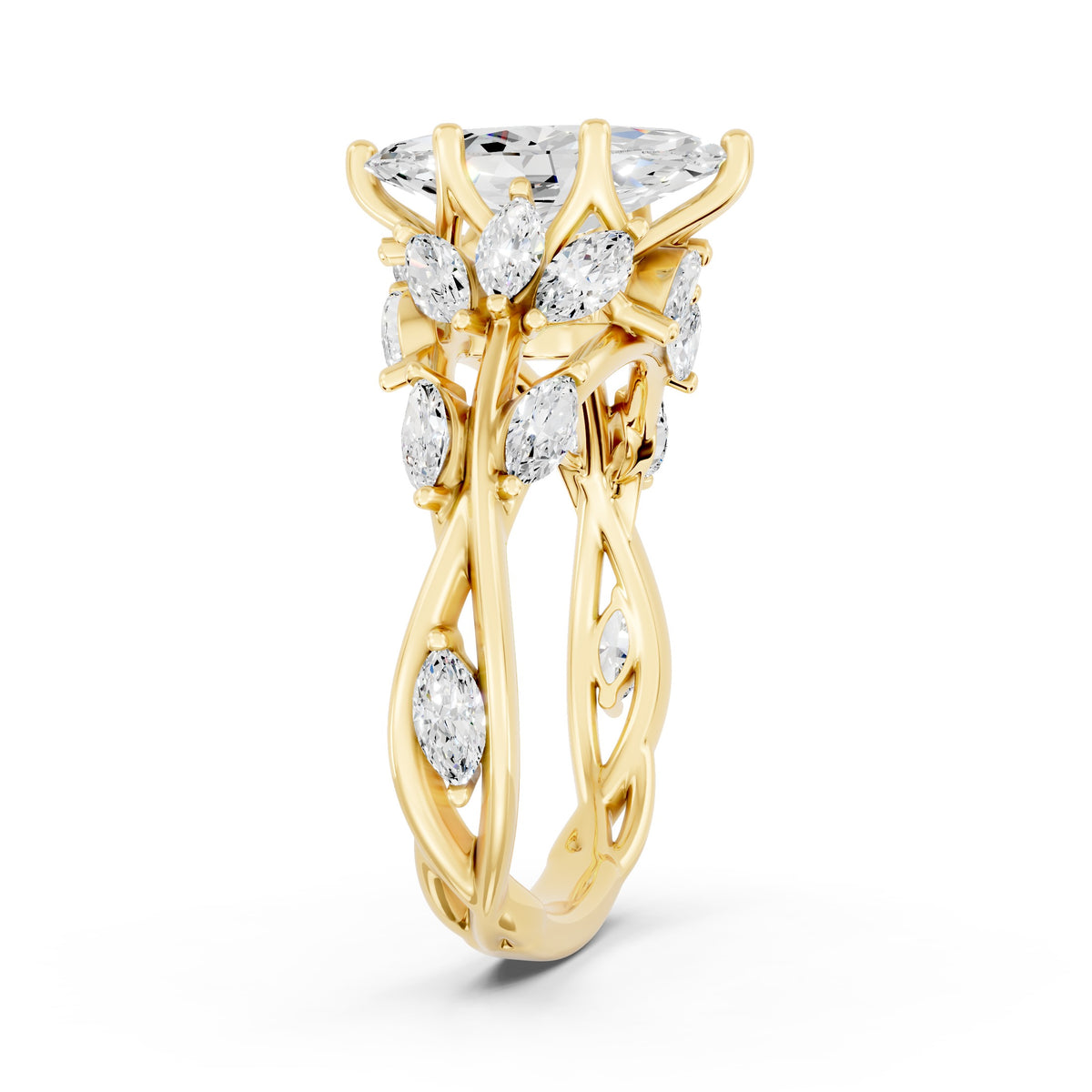 Marquise Diamond Engagement Ring Floral Setting