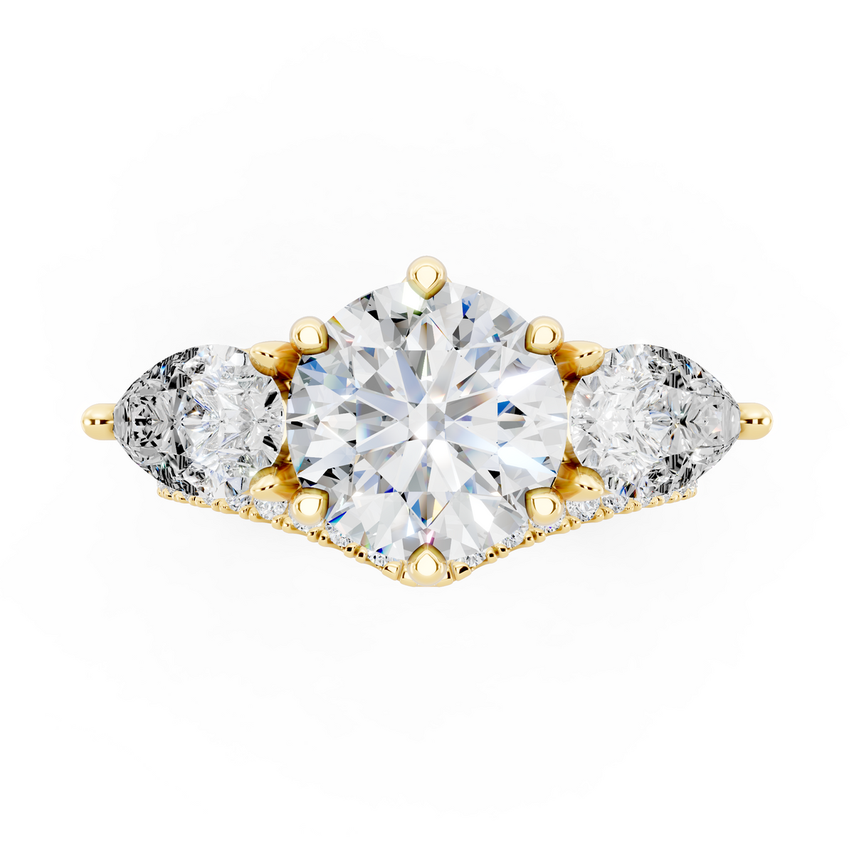 Three stone Ring with Pear shape sides and matching wedding ring.