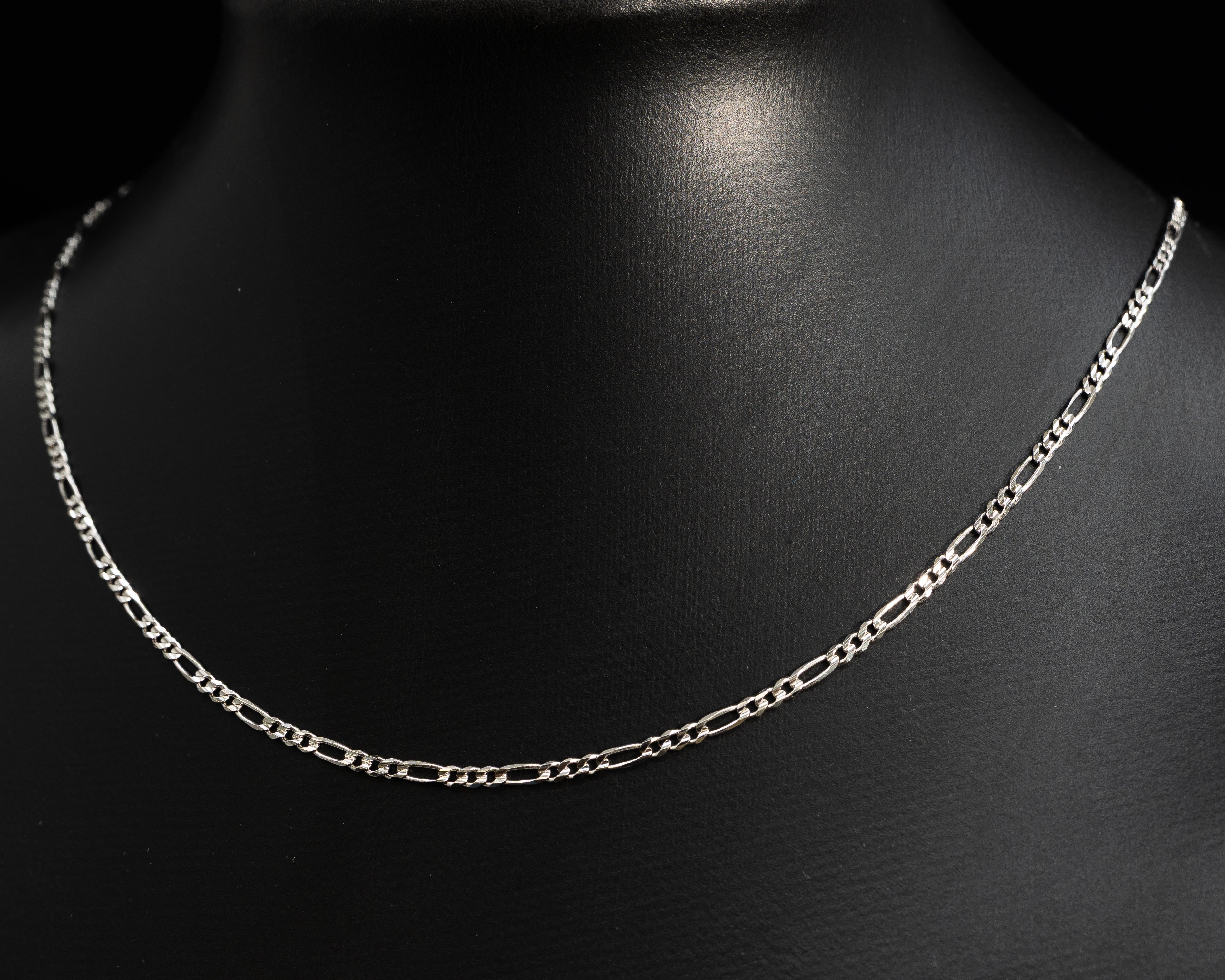 10k White Gold Solid Figaro Chain 2.2mm