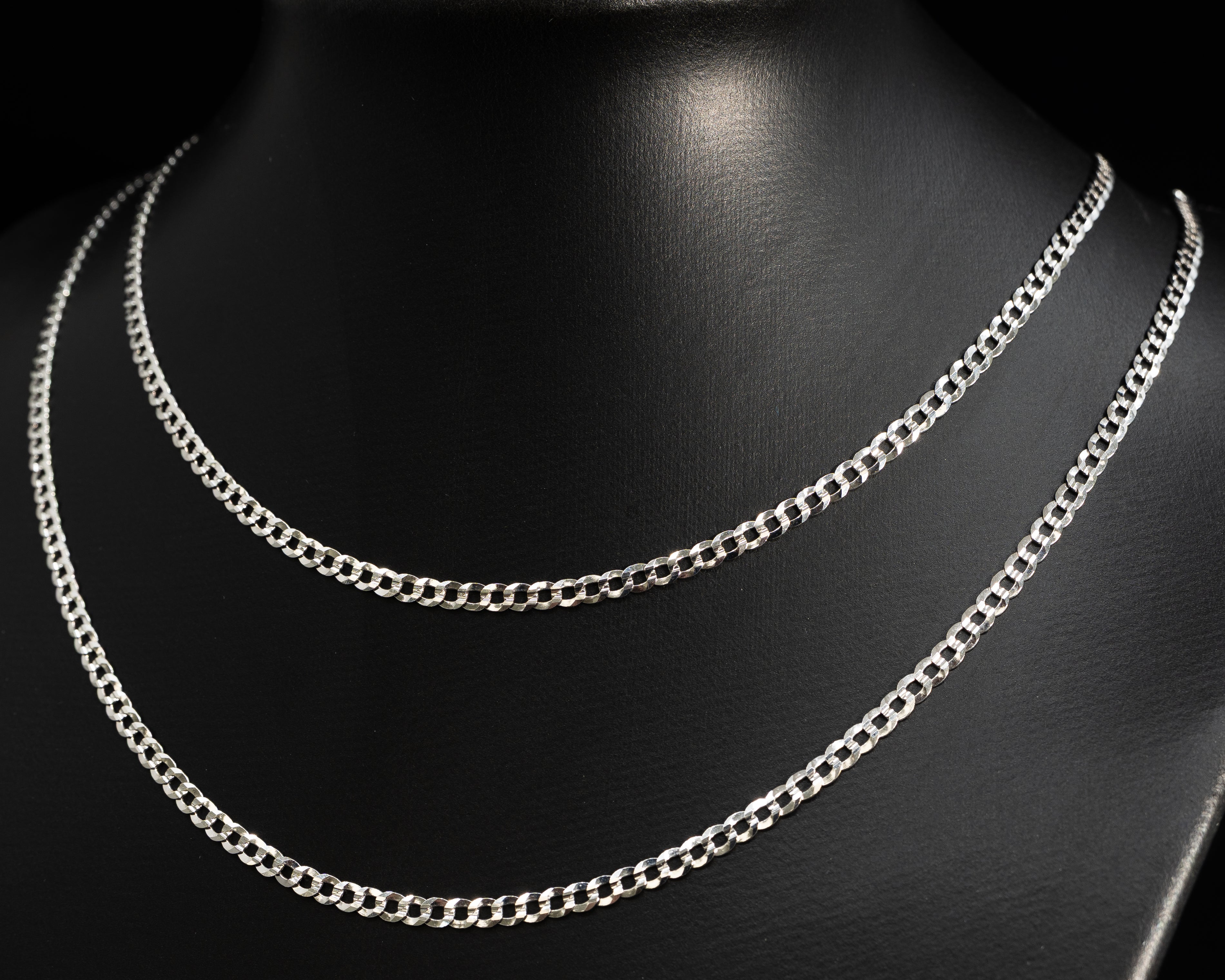 10k Solid White Gold Curb Link Chain 3.3mm