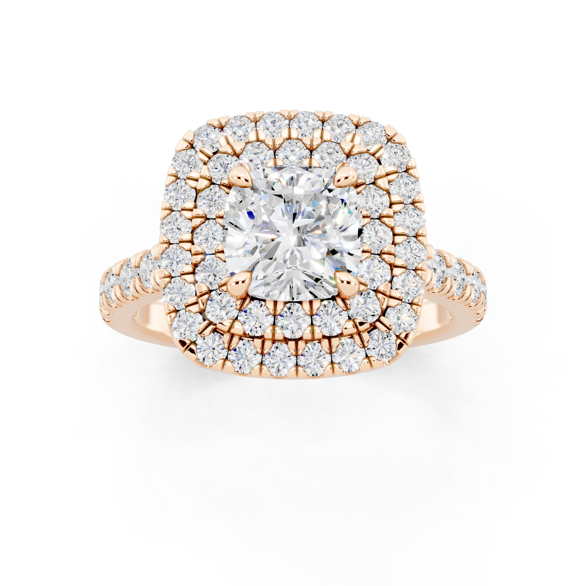 Customizable 1ct Lab Diamond Cushion cut Engagement Ring with double Halo