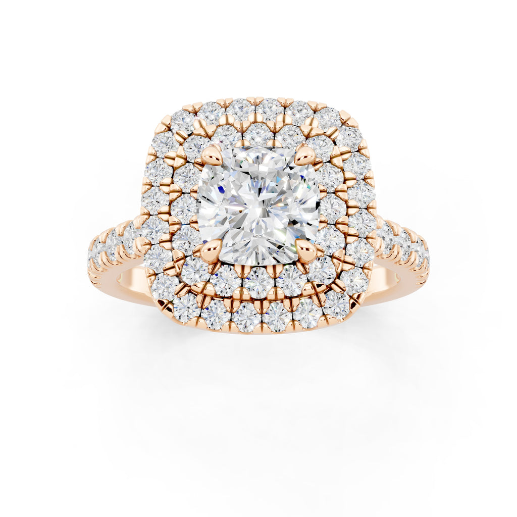 Customizable 1ct Lab Diamond Cushion cut Engagement Ring with double Halo