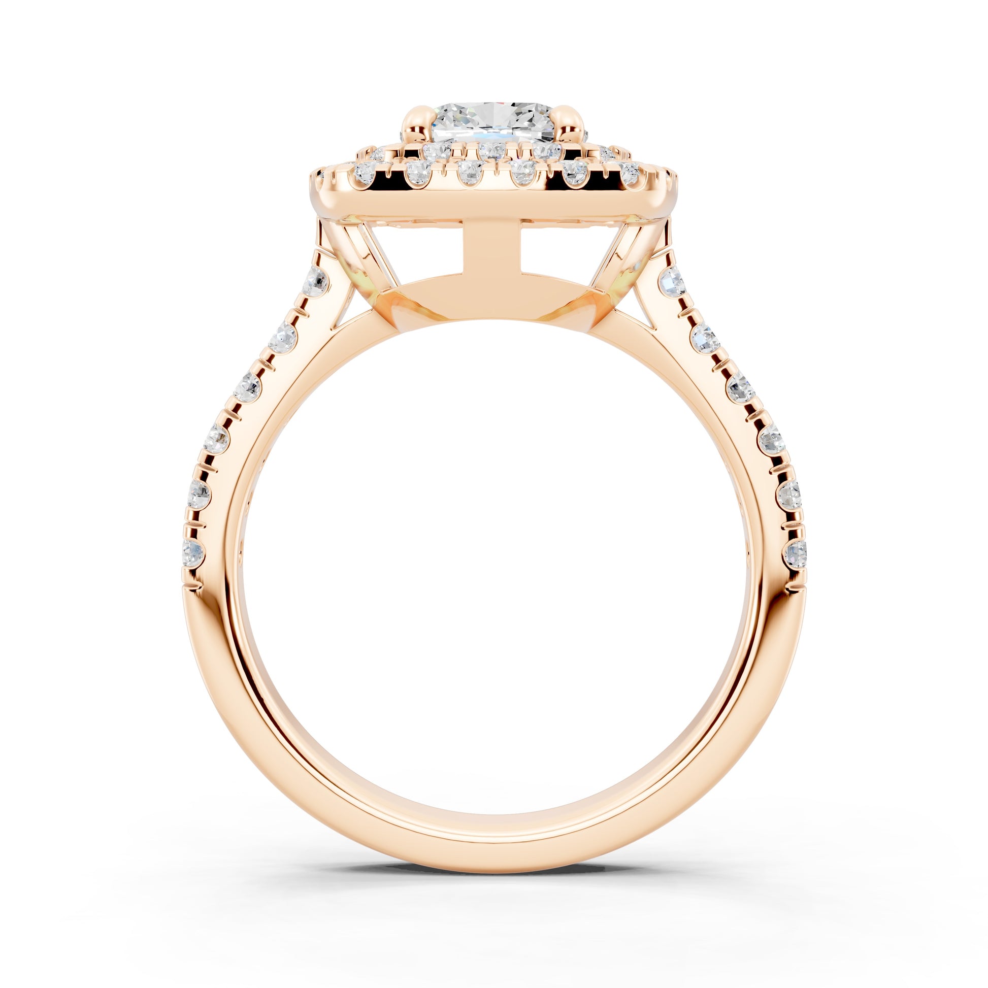 Customizable 1ct Lab Diamond Cushion cut Engagement Ring with double Halo