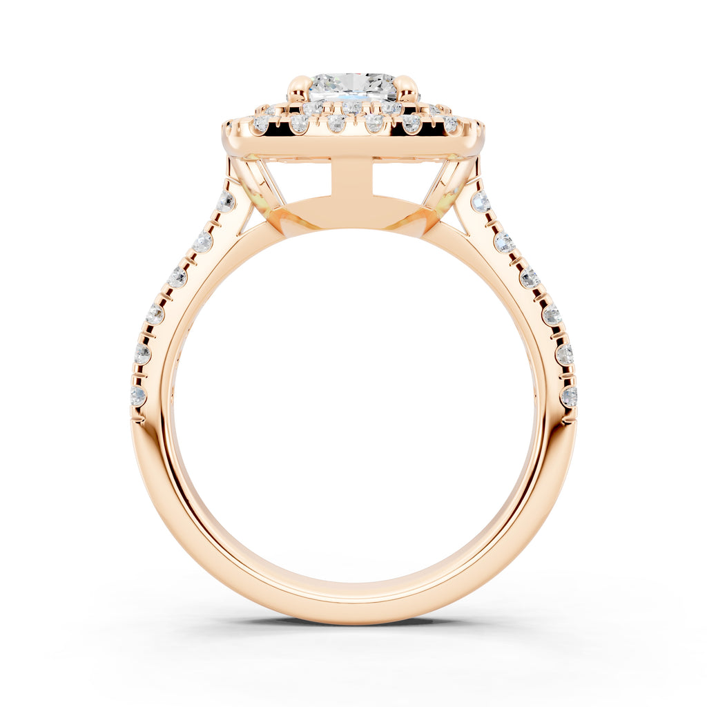 Customizable 1ct Lab Diamond Cushion cut Engagement Ring with double Halo
