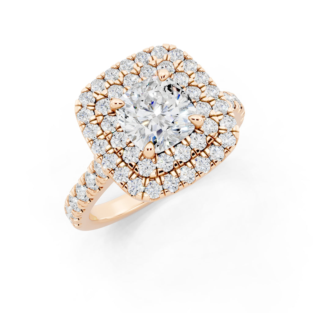 Customizable 1ct Lab Diamond Cushion cut Engagement Ring with double Halo