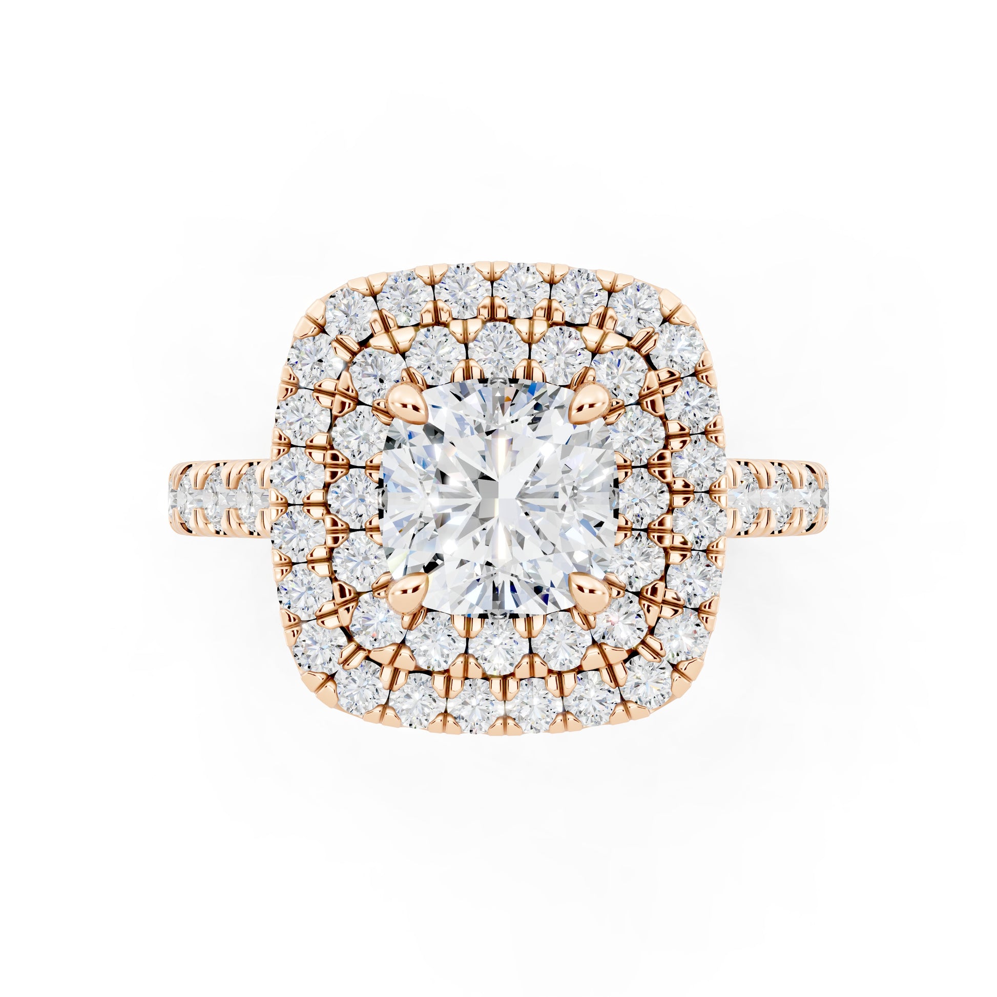 Customizable 1ct Lab Diamond Cushion cut Engagement Ring with double Halo