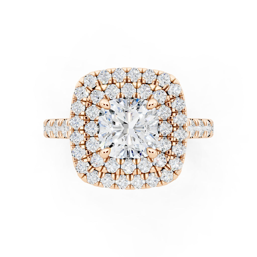 Customizable 1ct Lab Diamond Cushion cut Engagement Ring with double Halo
